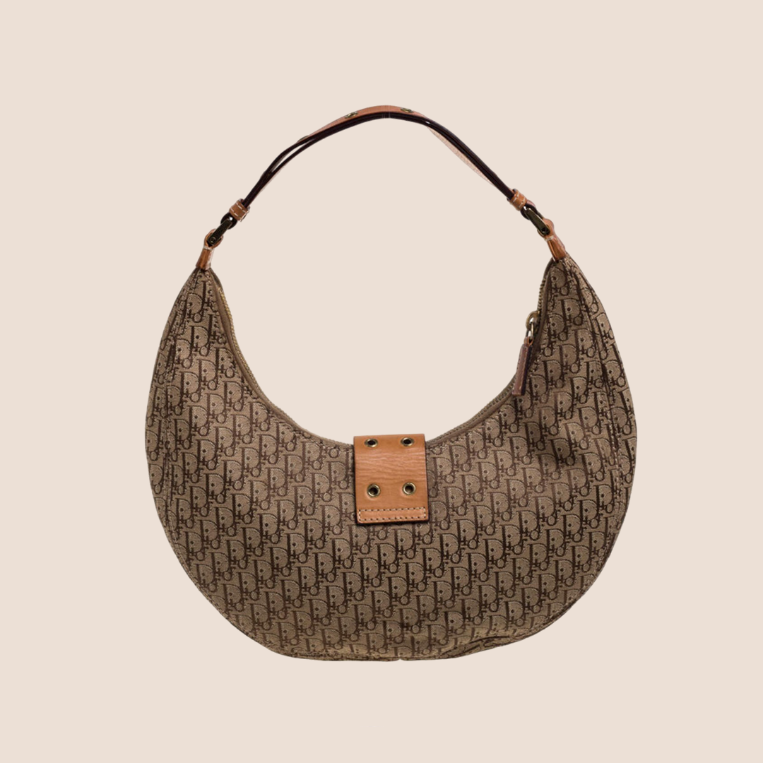 CHRISTIAN DIOR BEIGE & BROWN STREET CHIC HALF MOON BAG