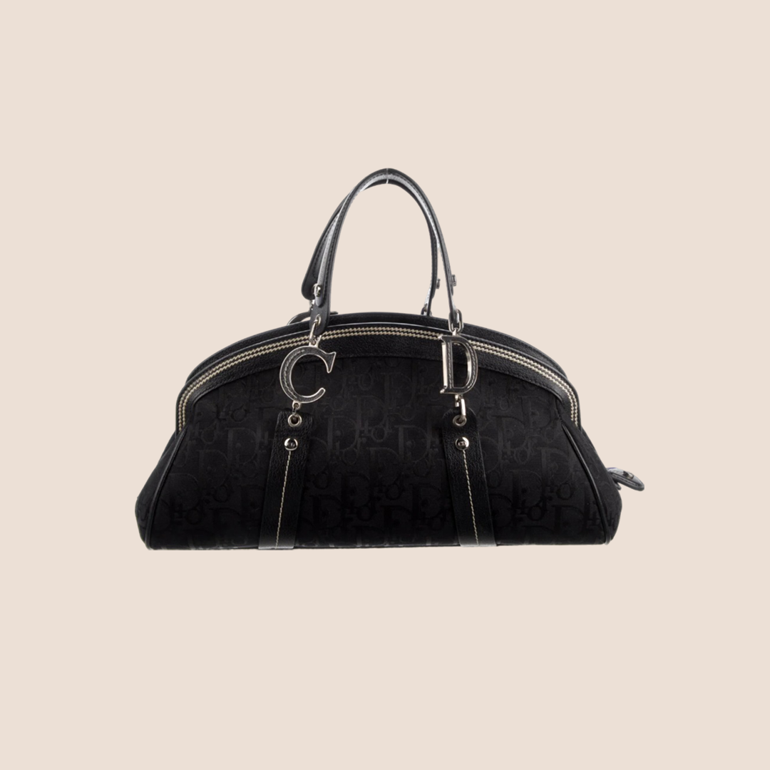 CHRISTIAN DIOR 2005 BLACK DIORISSIMO EMBROIDERED FRAME BAG