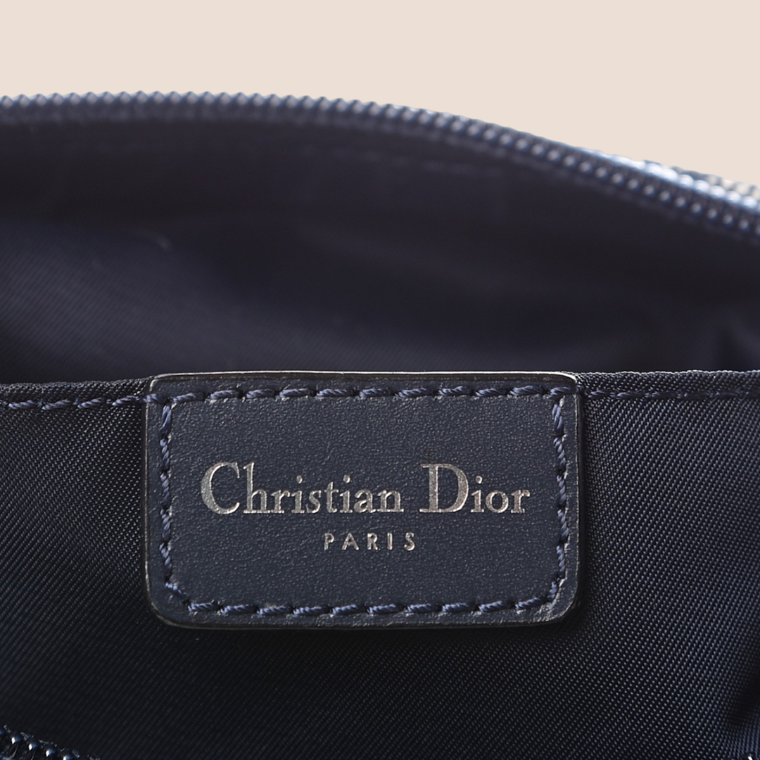 CHRISTIAN DIOR NAVY GREY DIORISSIMO CANVAS SHOULDER BAG