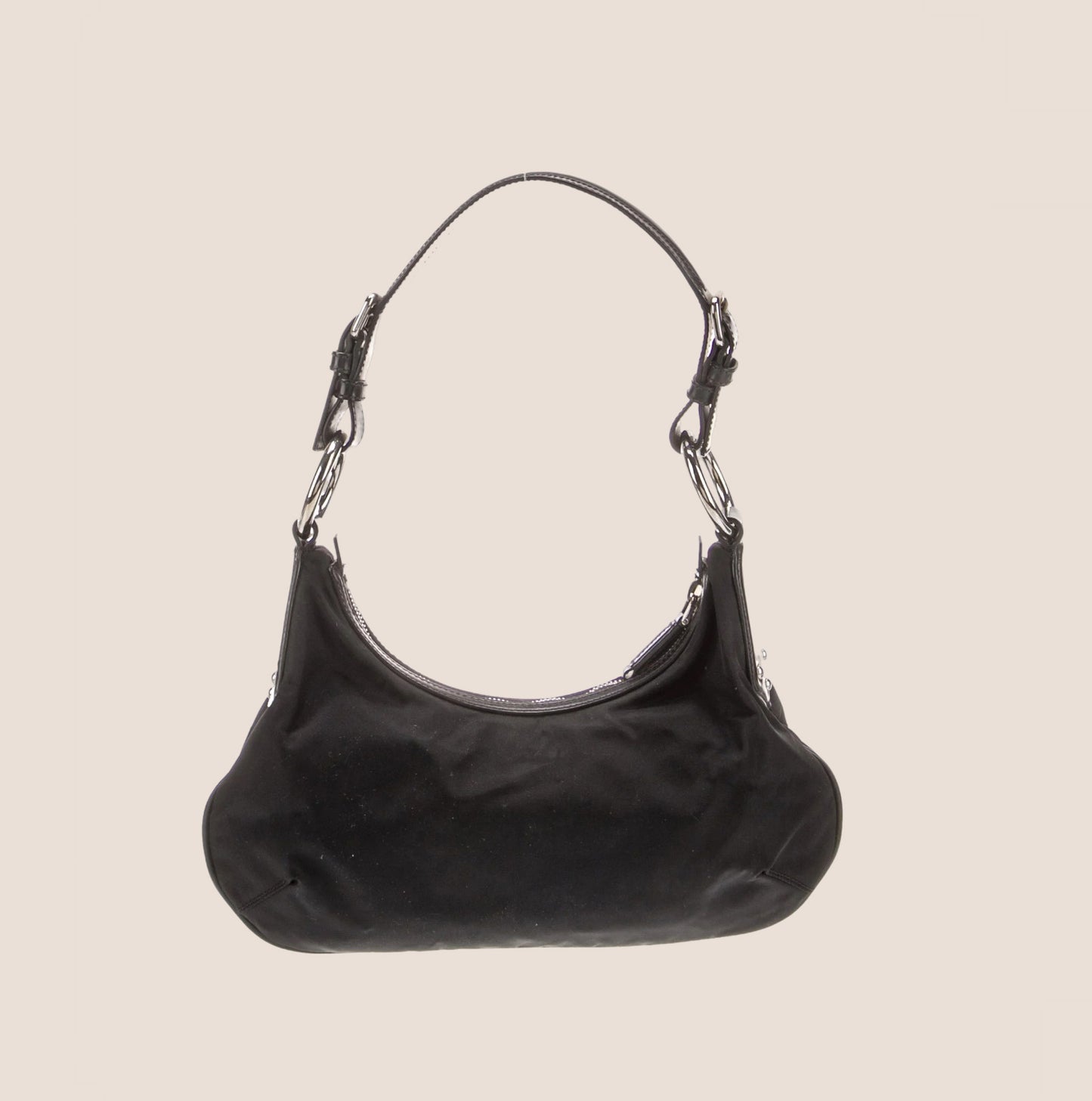 PRADA 2000 BLACK TESSUTO LOGO PATCH SHOULDER BAG