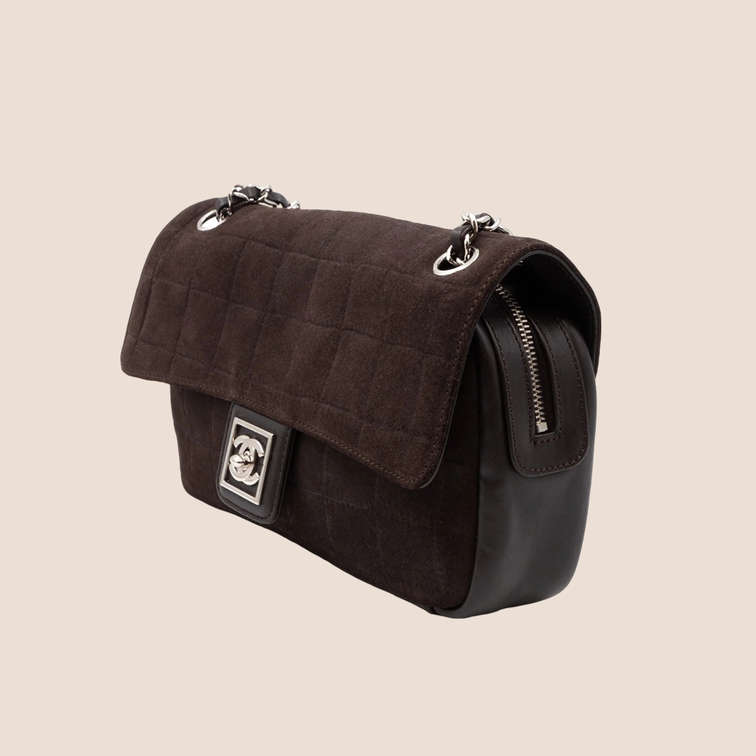CHANEL SPORTS LINE BROWN SUEDE FLAP BAG