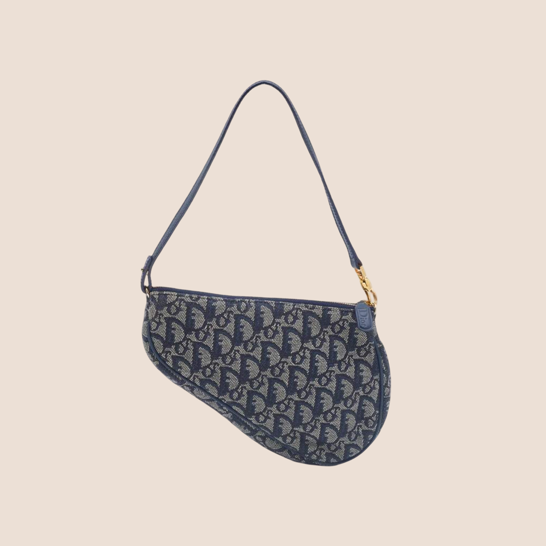 CHRISTIAN DIOR BLUE OBLIQUE CANVAS SADDLE BAG