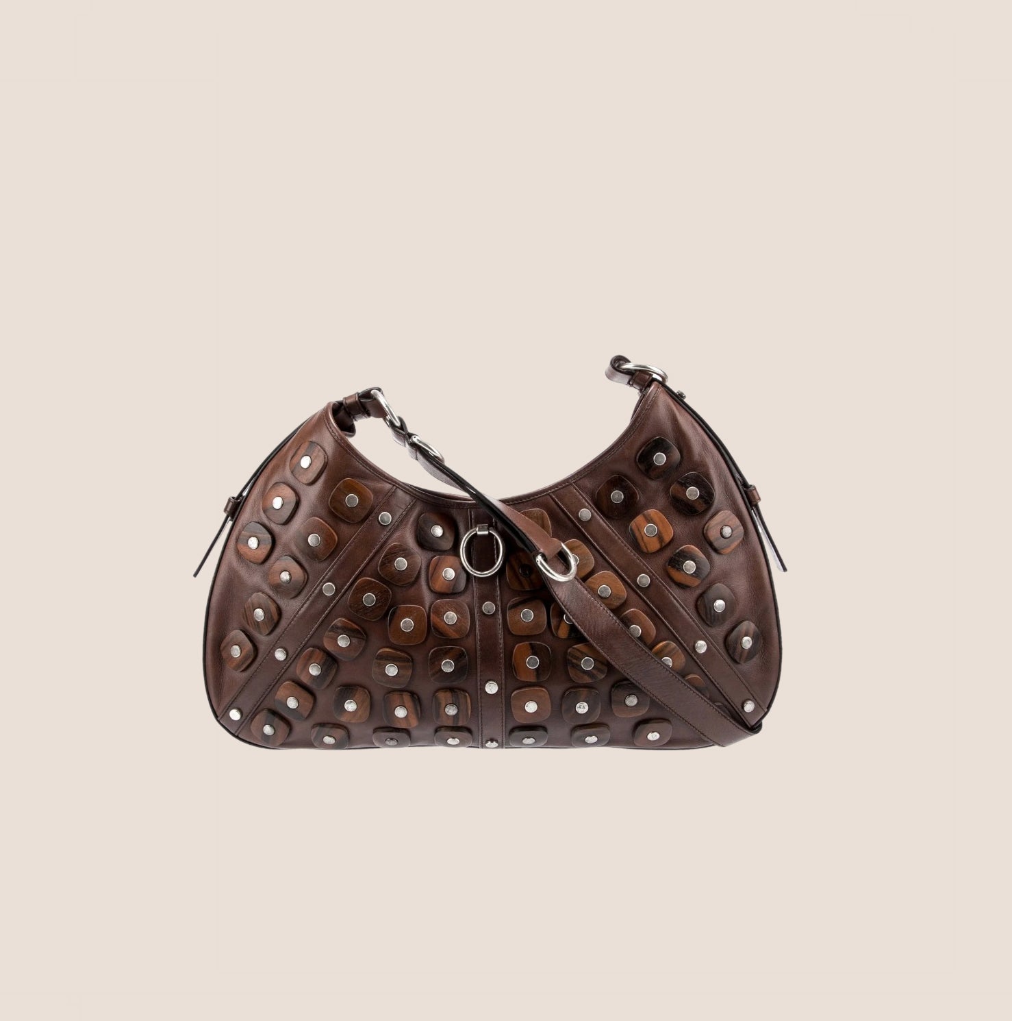 YVES SAINT LAURENT BROWN LEATHER STUDDED HOBO BAG – RDB
