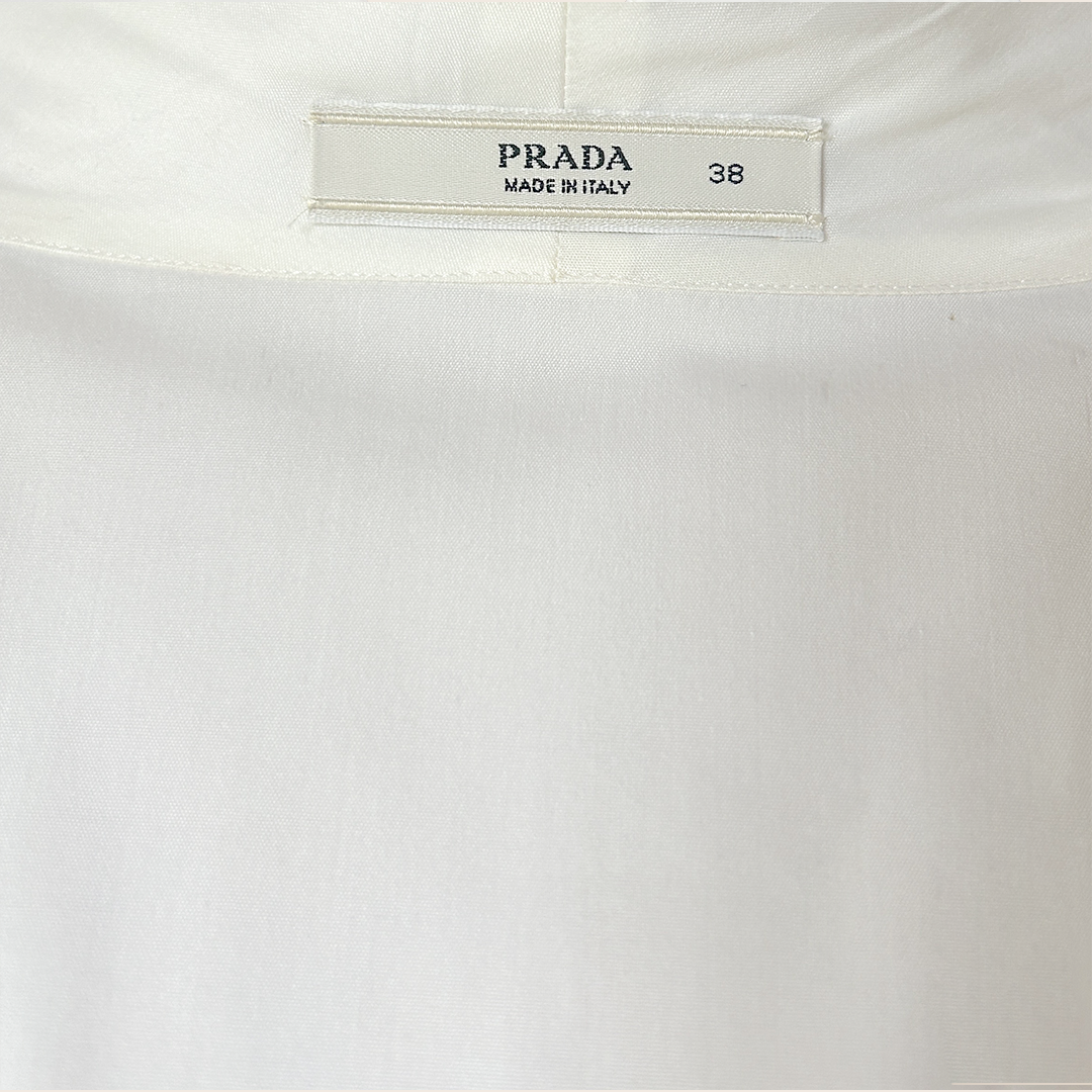 PRADA WHITE COTTON BOW RUFFLE SHIRT