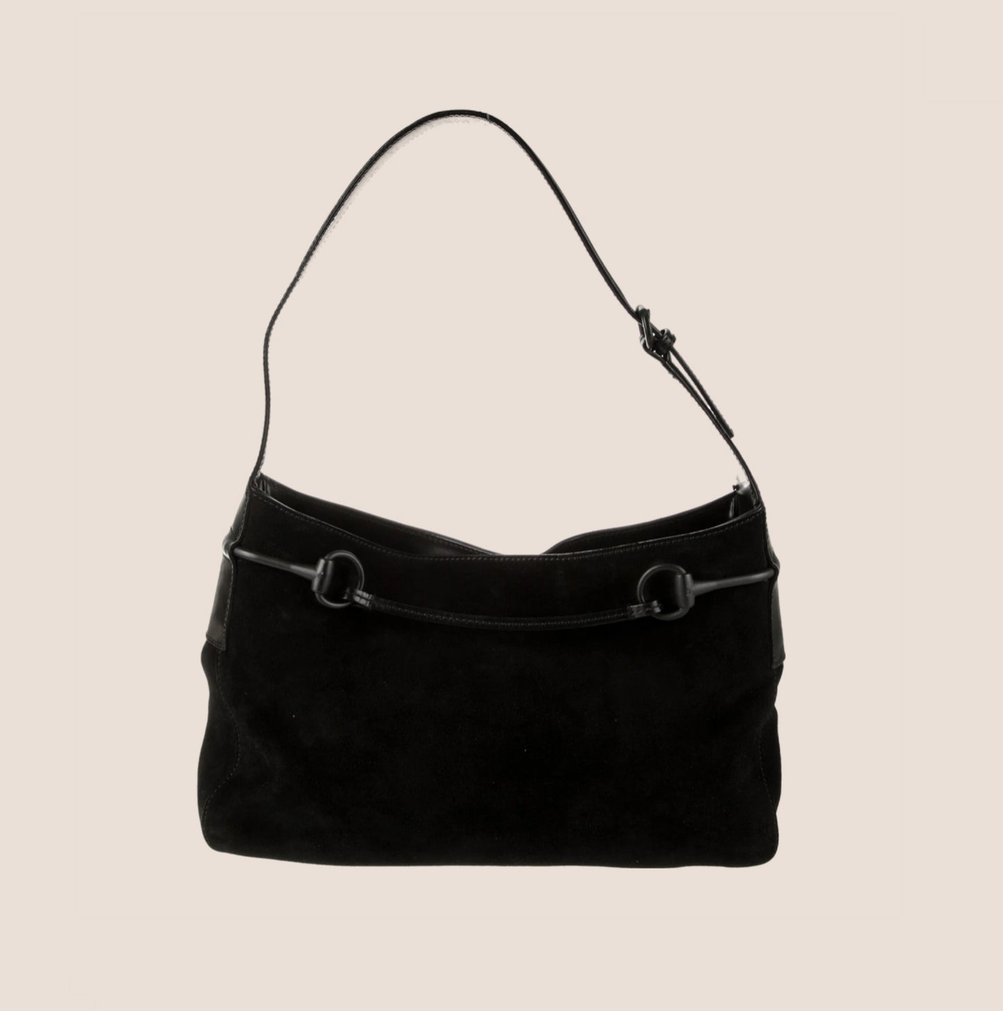 GUCCI BLACK SUEDE HORSEBIT DRAWSTRING HOBO BAG