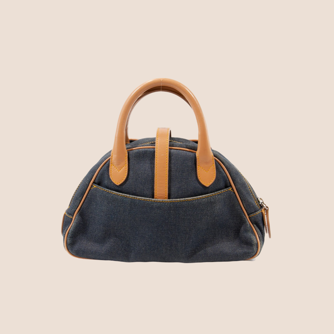 CHRISTIAN DIOR DENIM CANVAS SADDLE MINI BOWLER BAG