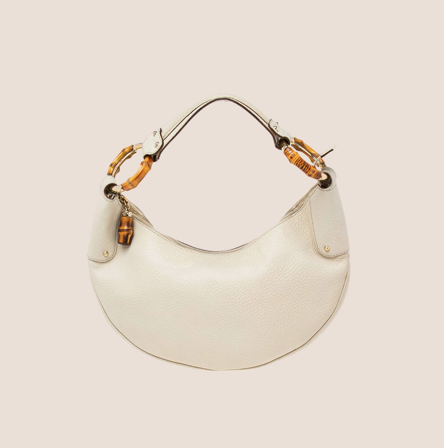 GUCCI WHITE LEATHER HALF MOON BAMBOO RING HOBO BAG – RDB