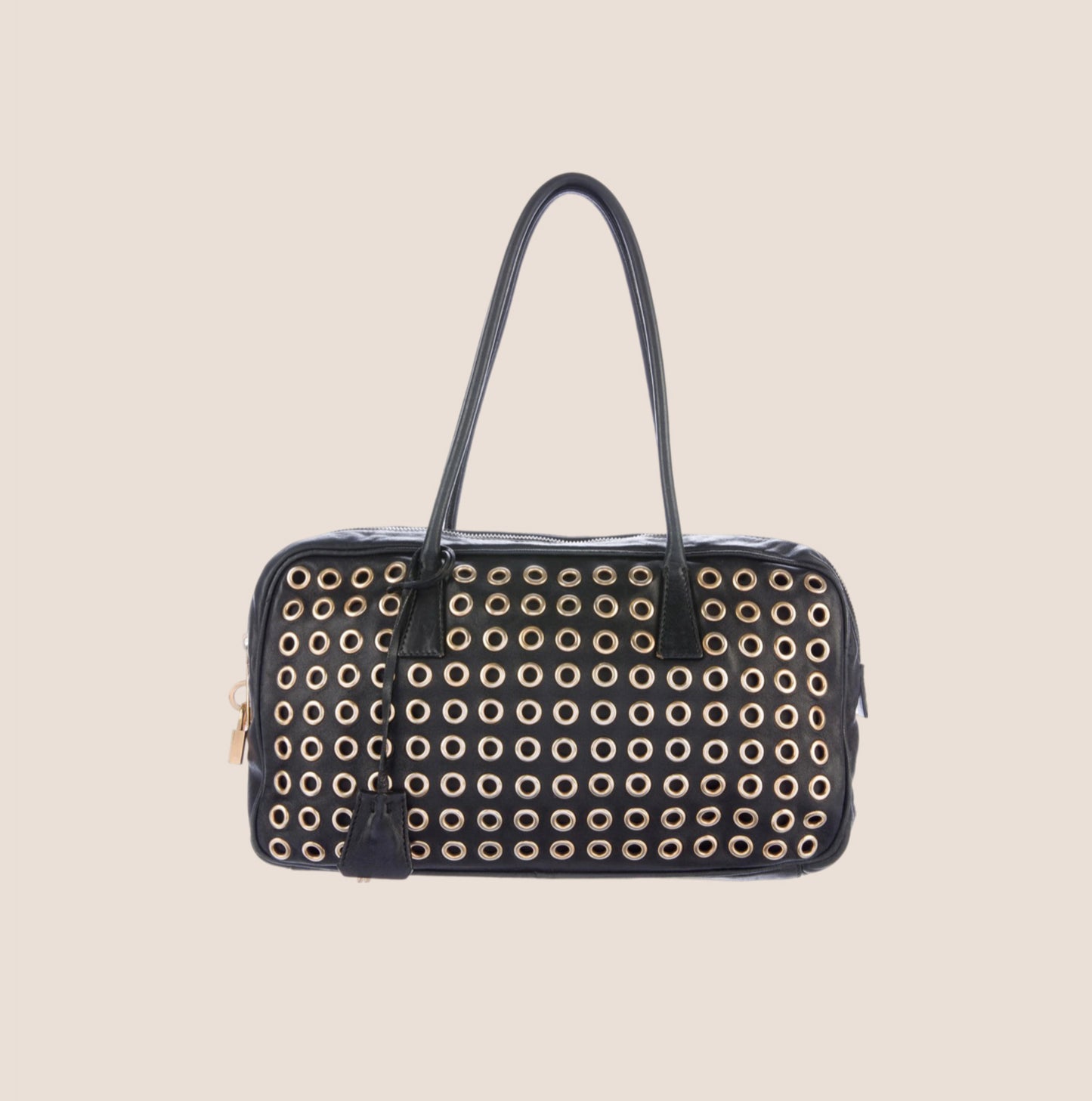 PRADA 2000 BLACK RIVET STUDDED BAULETTO BAG