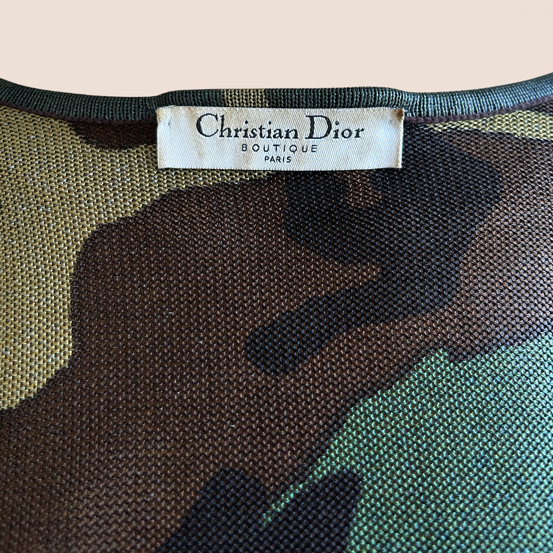 CHRISTIAN DIOR 2000s CAMOUFLAGE KNIT CROPPED CARDIGAN