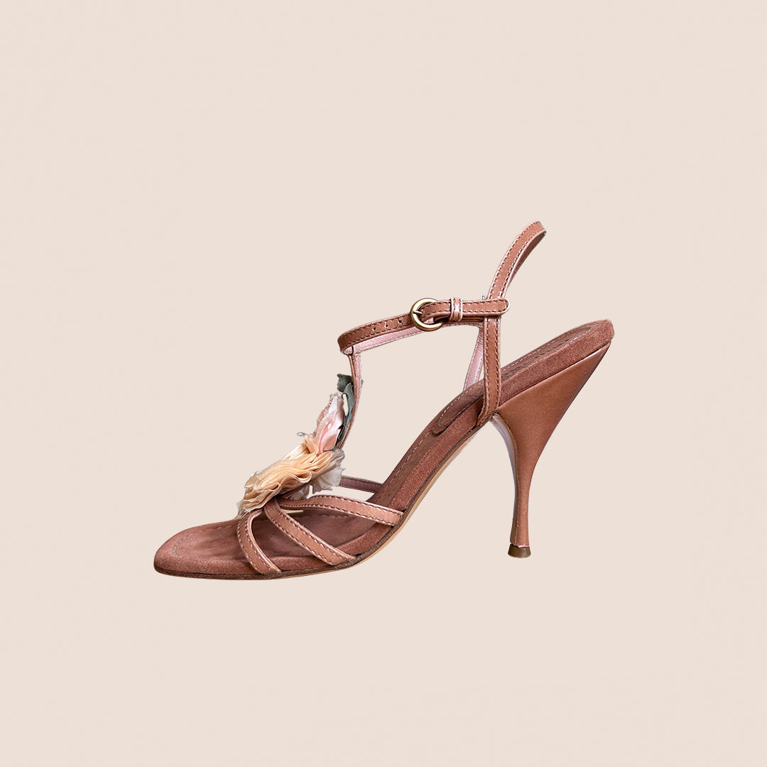 MIU MIU FLORAL SILK ROSES STRAP SANDALS