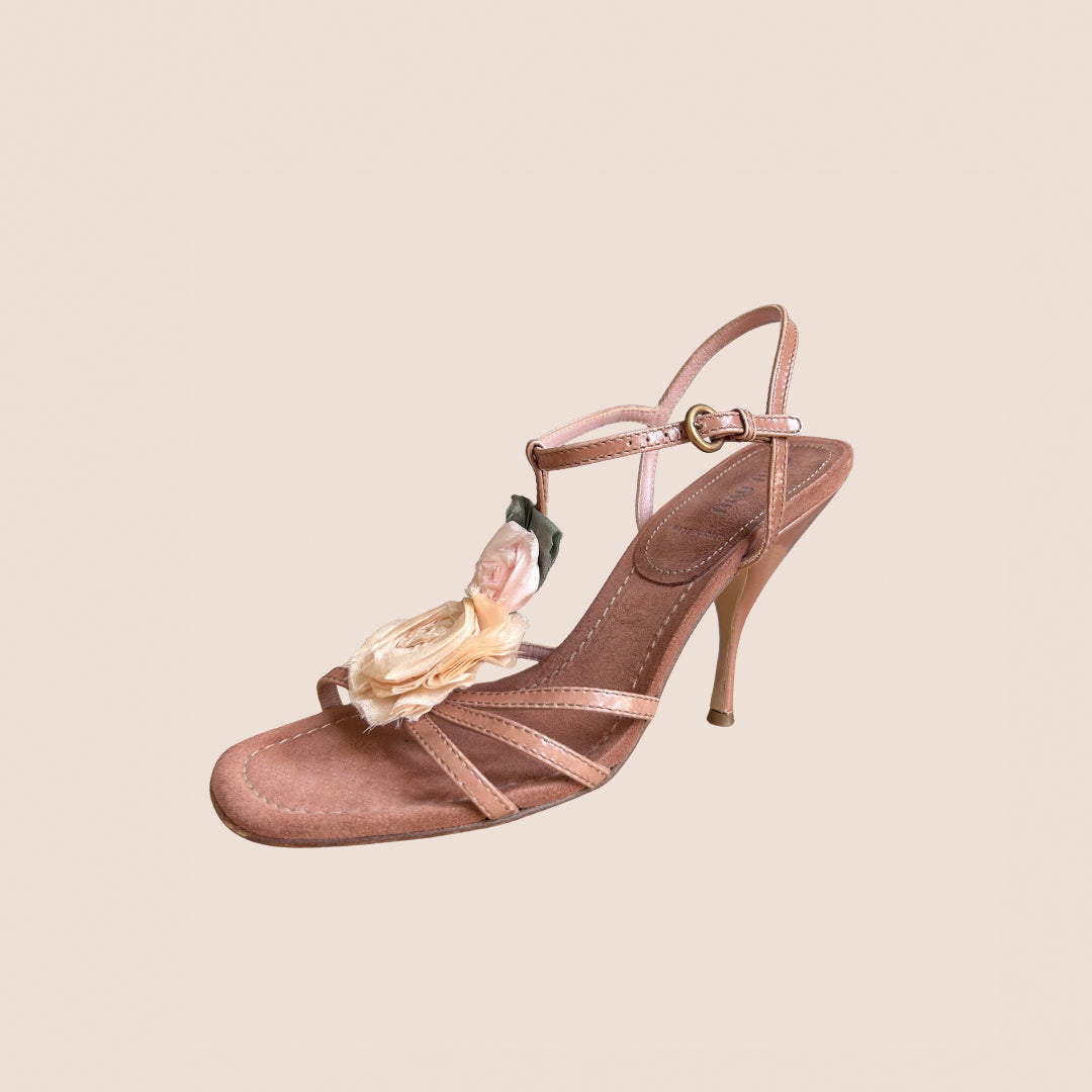 MIU MIU FLORAL SILK ROSES STRAP SANDALS – RDB