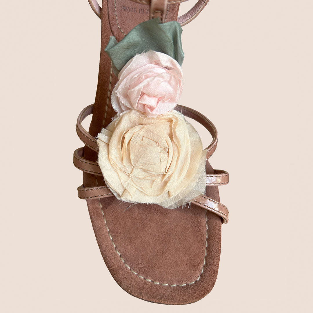 MIU MIU FLORAL SILK ROSES STRAP SANDALS