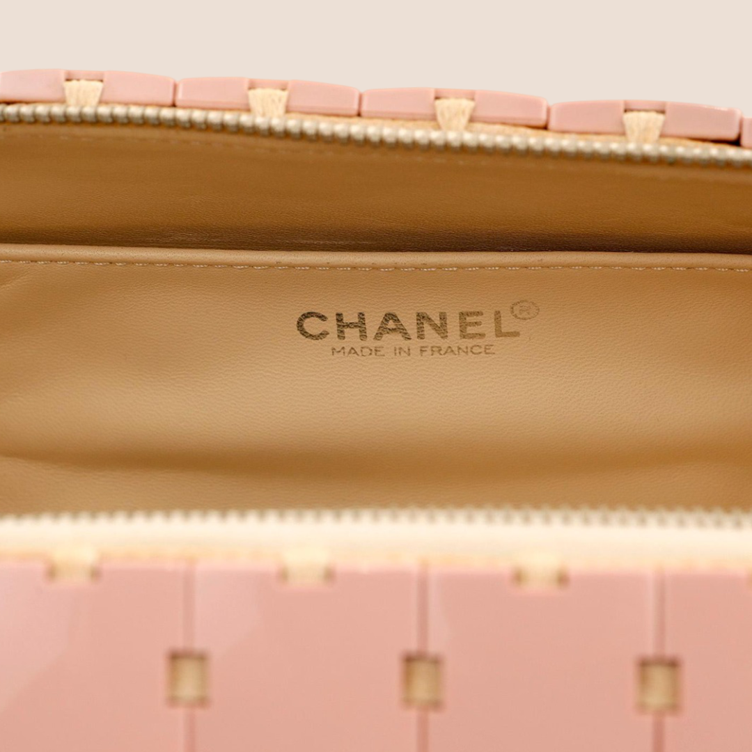 CHANEL PINK & BEIGE ACRYLIC LUCITE PUZZLE BARREL BAG