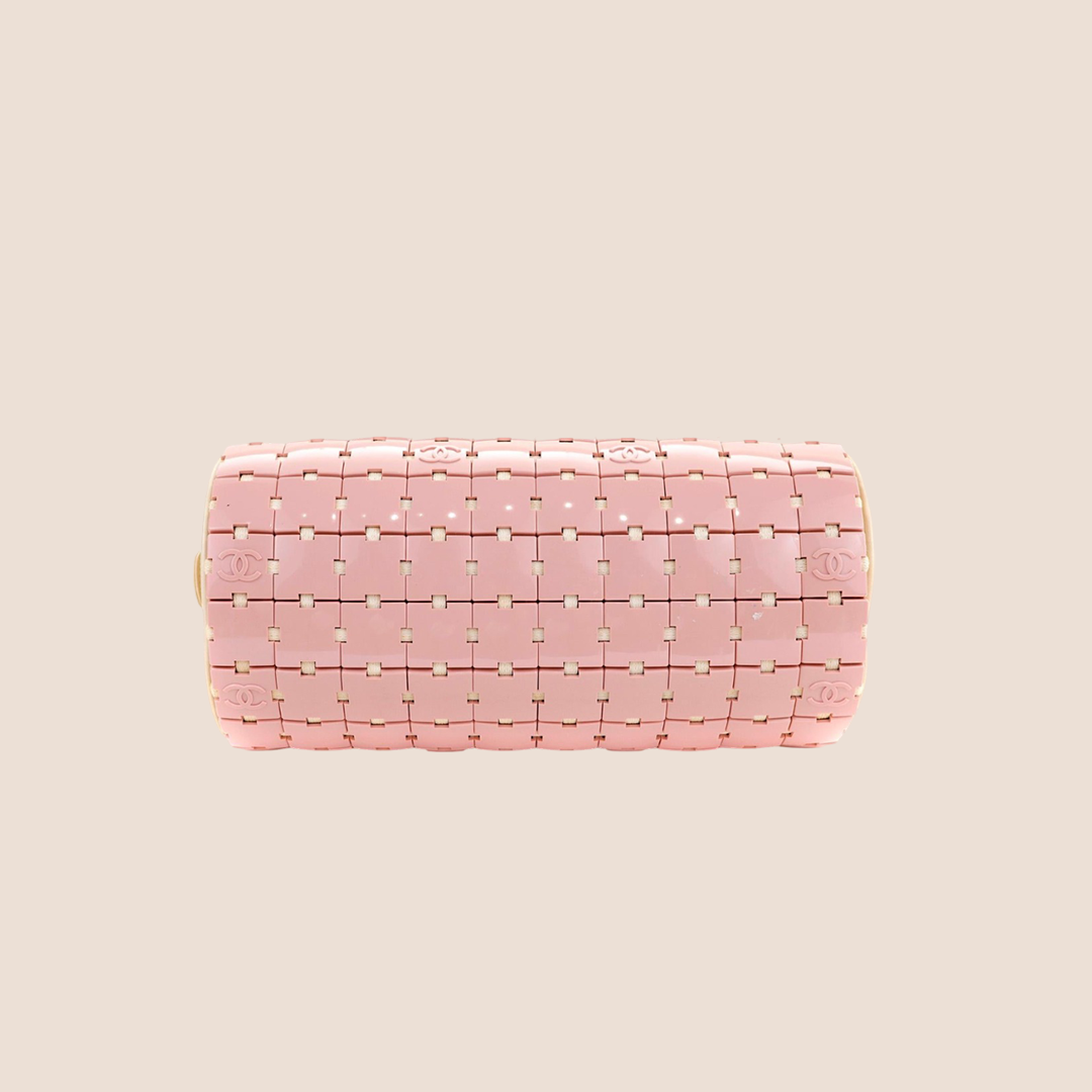CHANEL PINK & BEIGE ACRYLIC LUCITE PUZZLE BARREL BAG