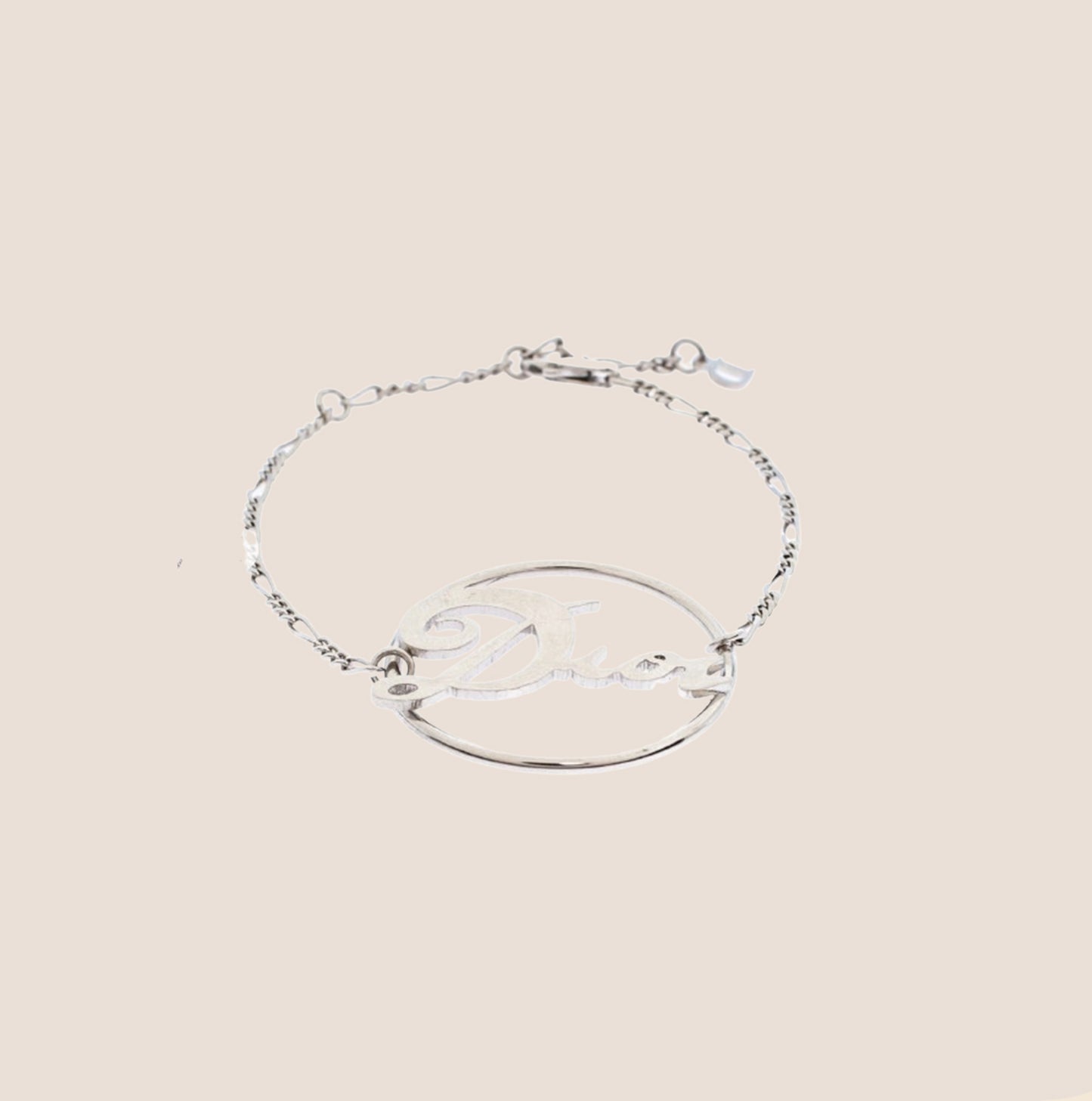CHRISTIAN DIOR SILVER LOGO CHARM FIGARO CHAIN BRACELET