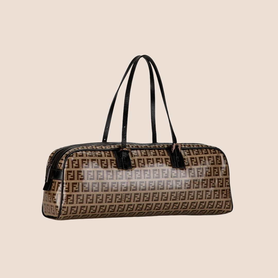 FENDI BROWN ZUCCHINO VINYL HANDBAG