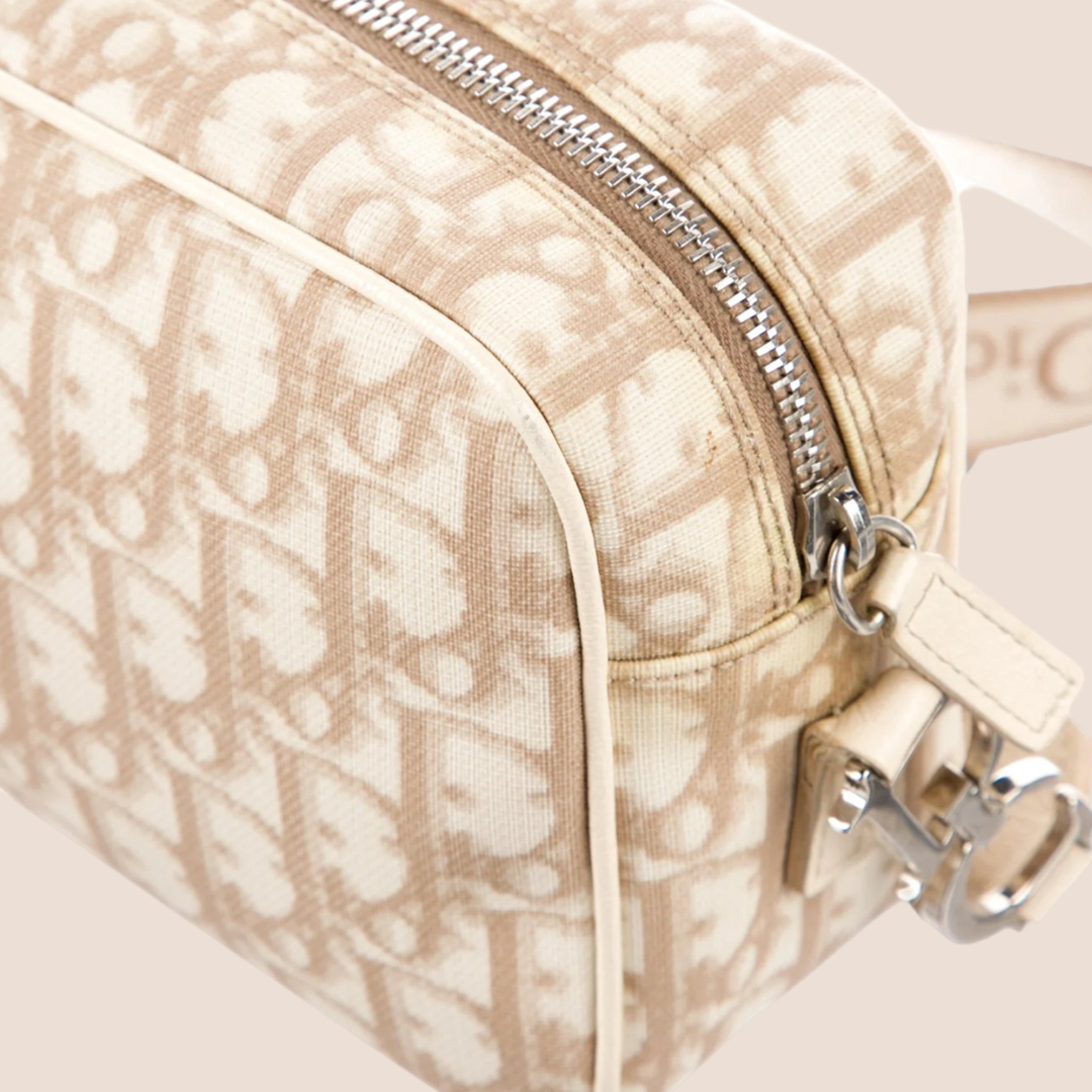 CHRISTIAN DIOR 2004 DIORISSIMO BEIGE FLORAL EMBROIDERED CROSSBODY BAG