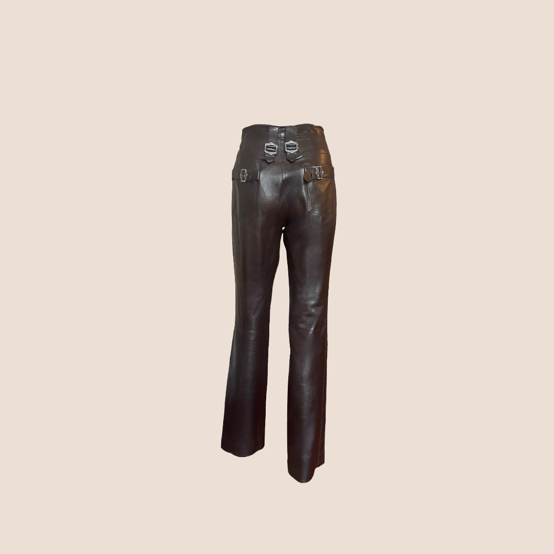 CHRISTIAN DIOR FALL 2003 CHOCOLATE BROWN LEATHER TROUSERS
