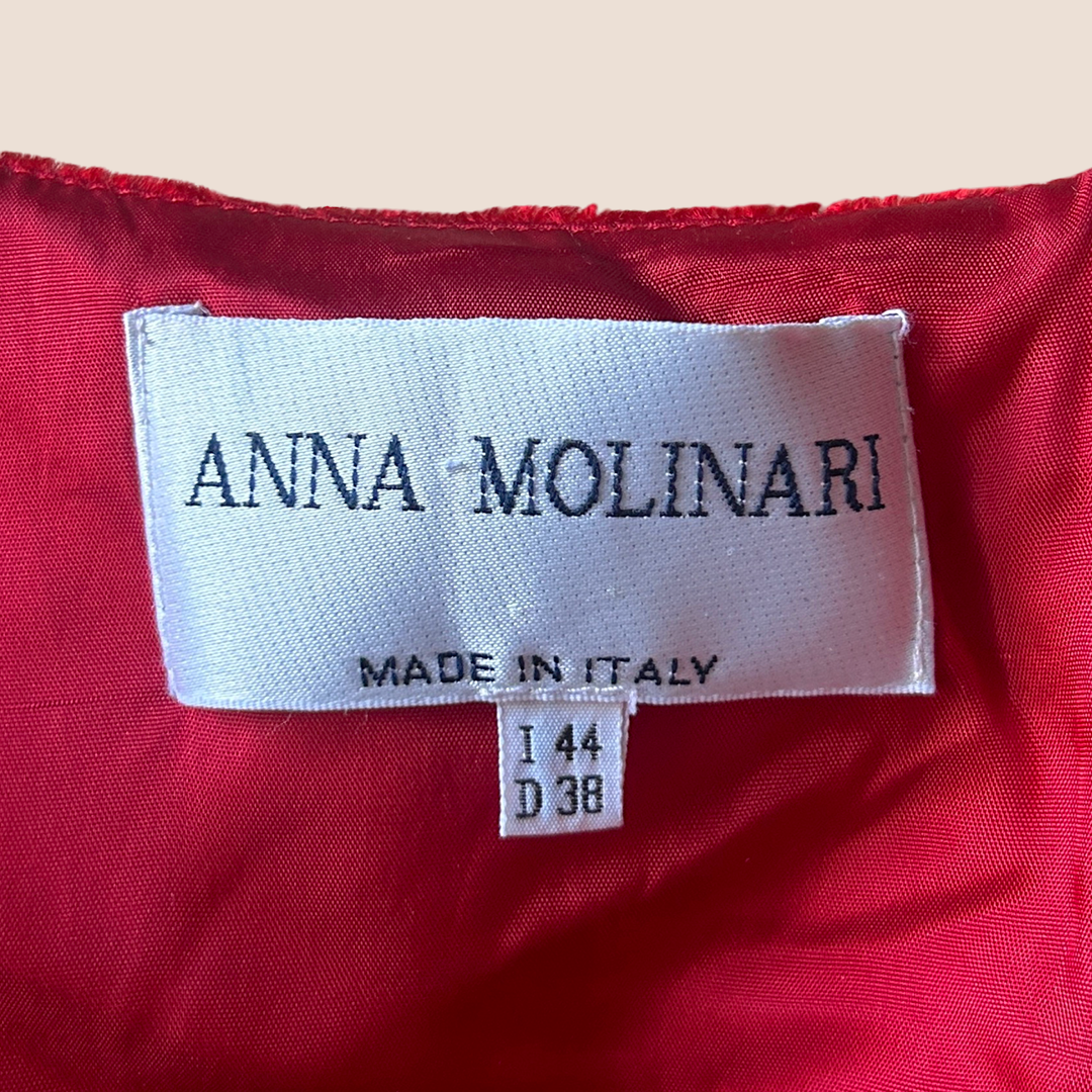 ANNA MOLINARI 2000 RED VELVET OFF SHOULDER MIDI DRESS