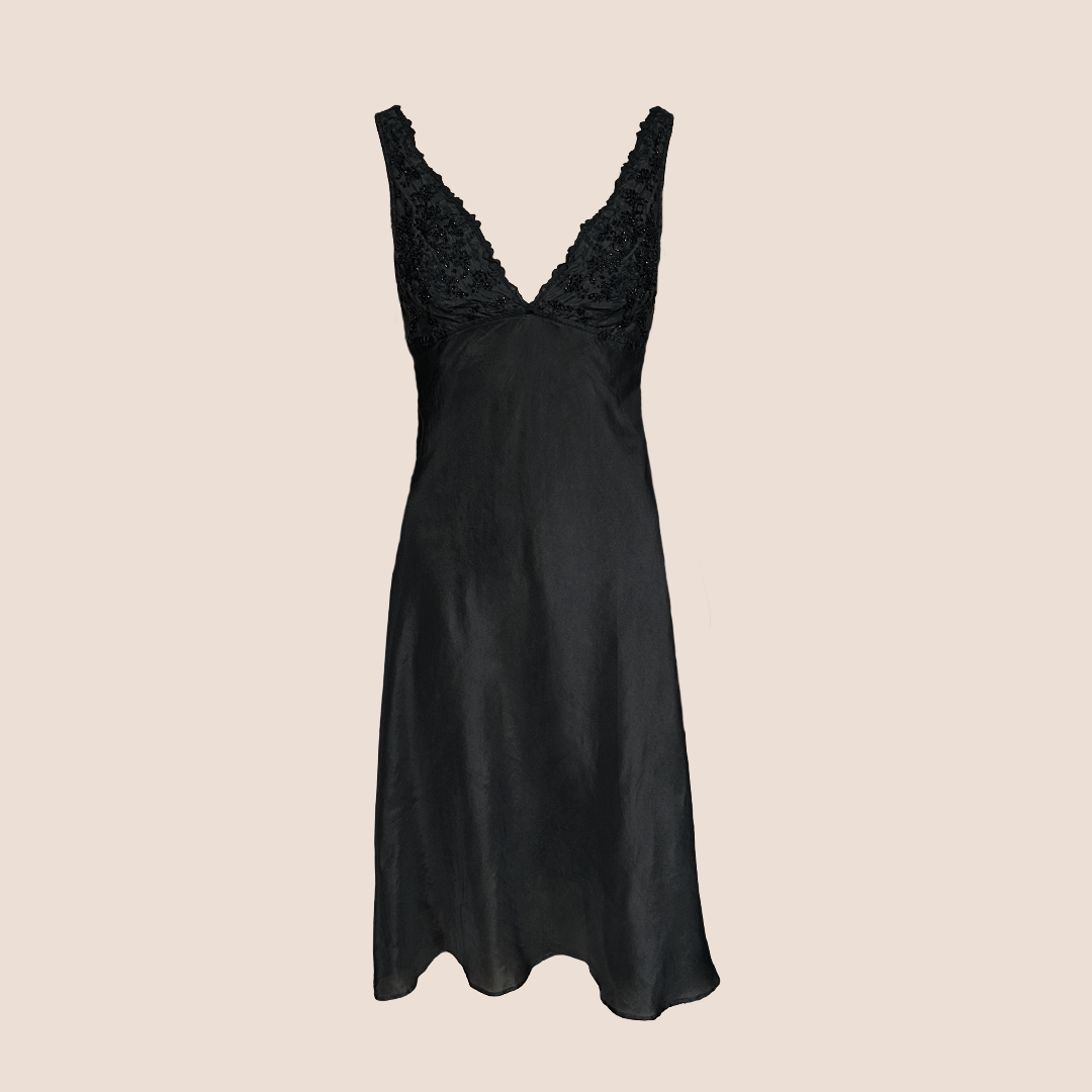 CHRISTIAN DIOR EMBROIDERED CRYSTAL SILK SLIP DRESS