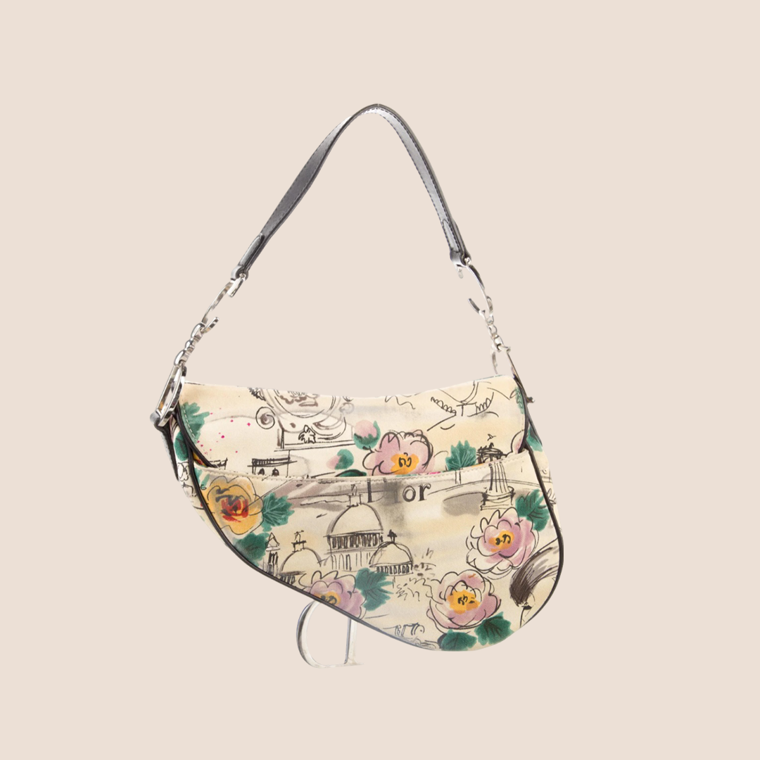 CHRISTIAN DIOR 2005 PARIS 50s PRINTED SADDLE BAG