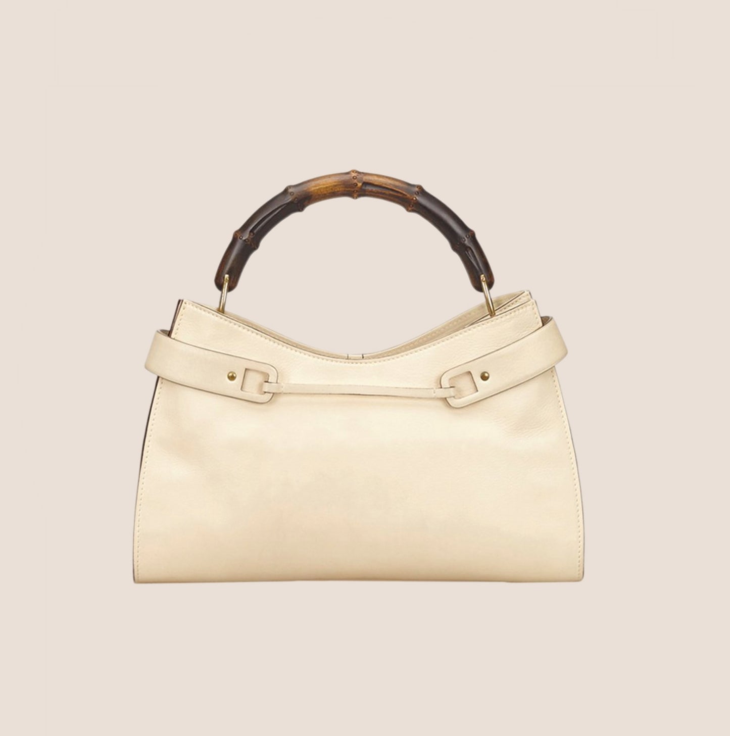 GUCCI CREAM LEATHER TWO ZIP BAMBOO BAG