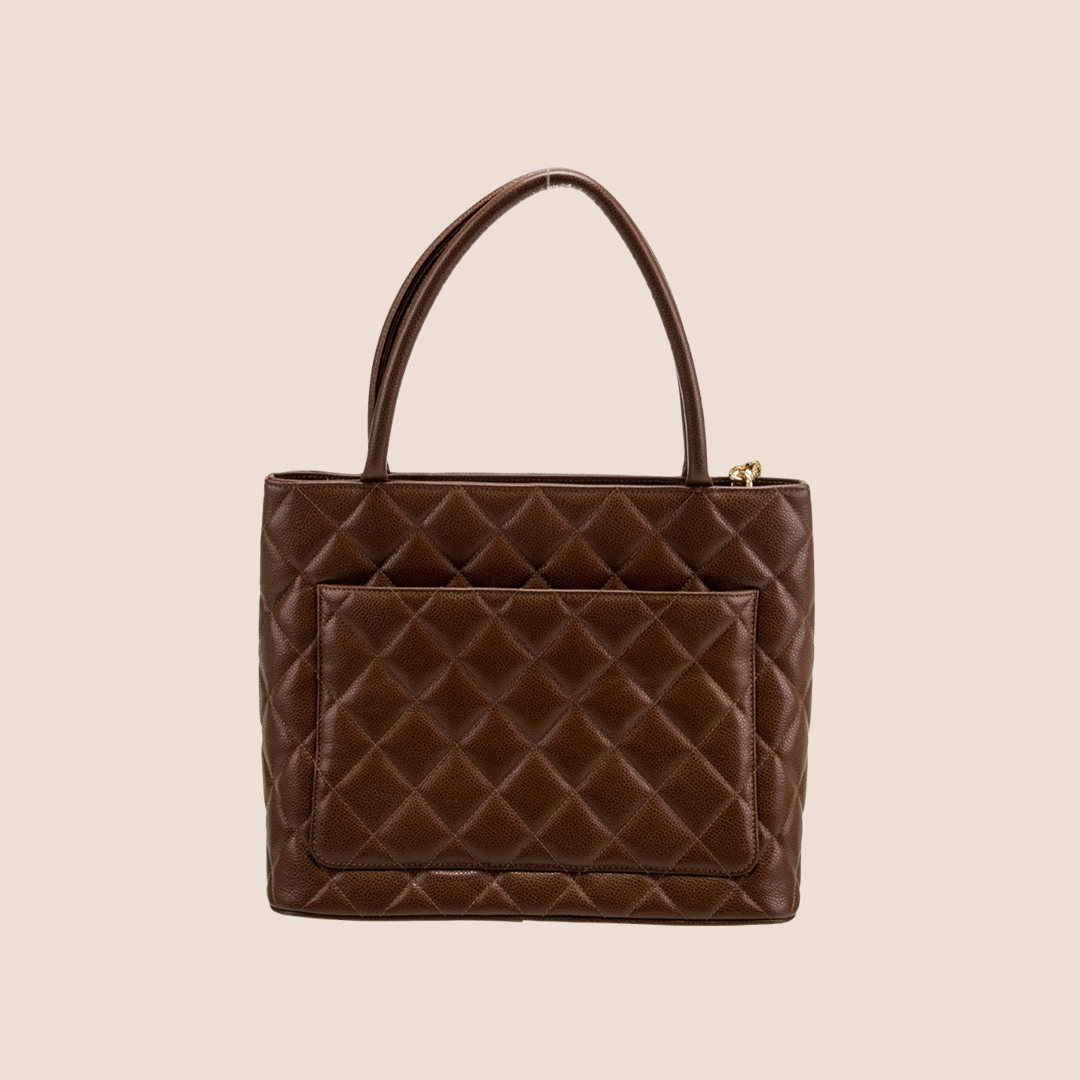 CHANEL 1999 BROWN LEATHER MEDALLION TOTE BAG