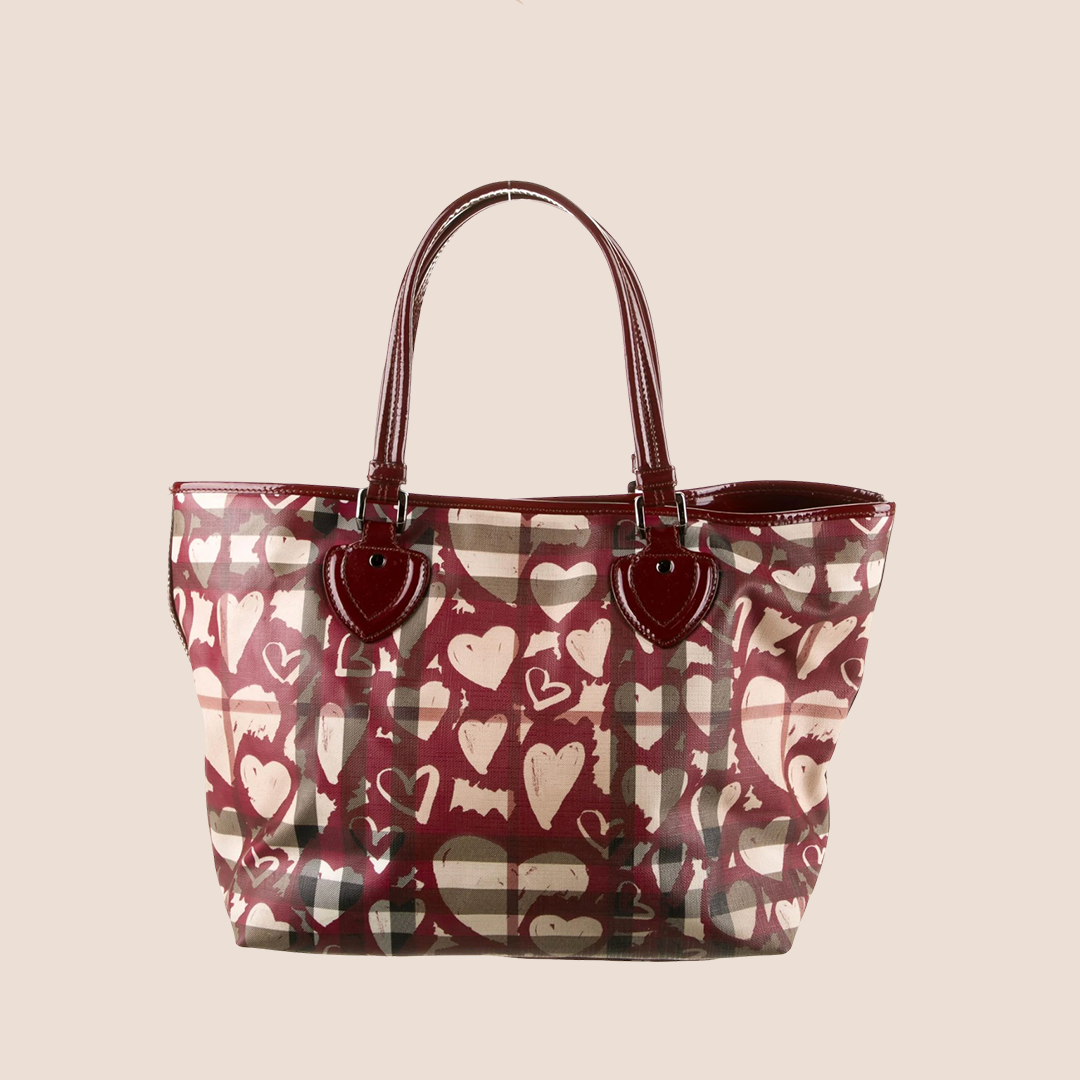 BURBERRY NOVA CHECK HEARTS TOTE BAG