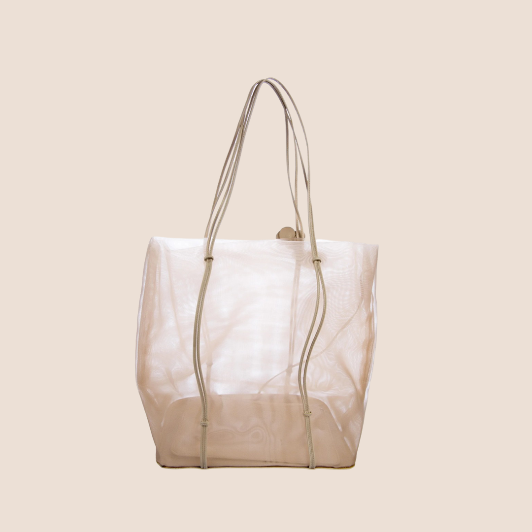 PRADA 2000 CREAM MESH RETE FIORI TOTE