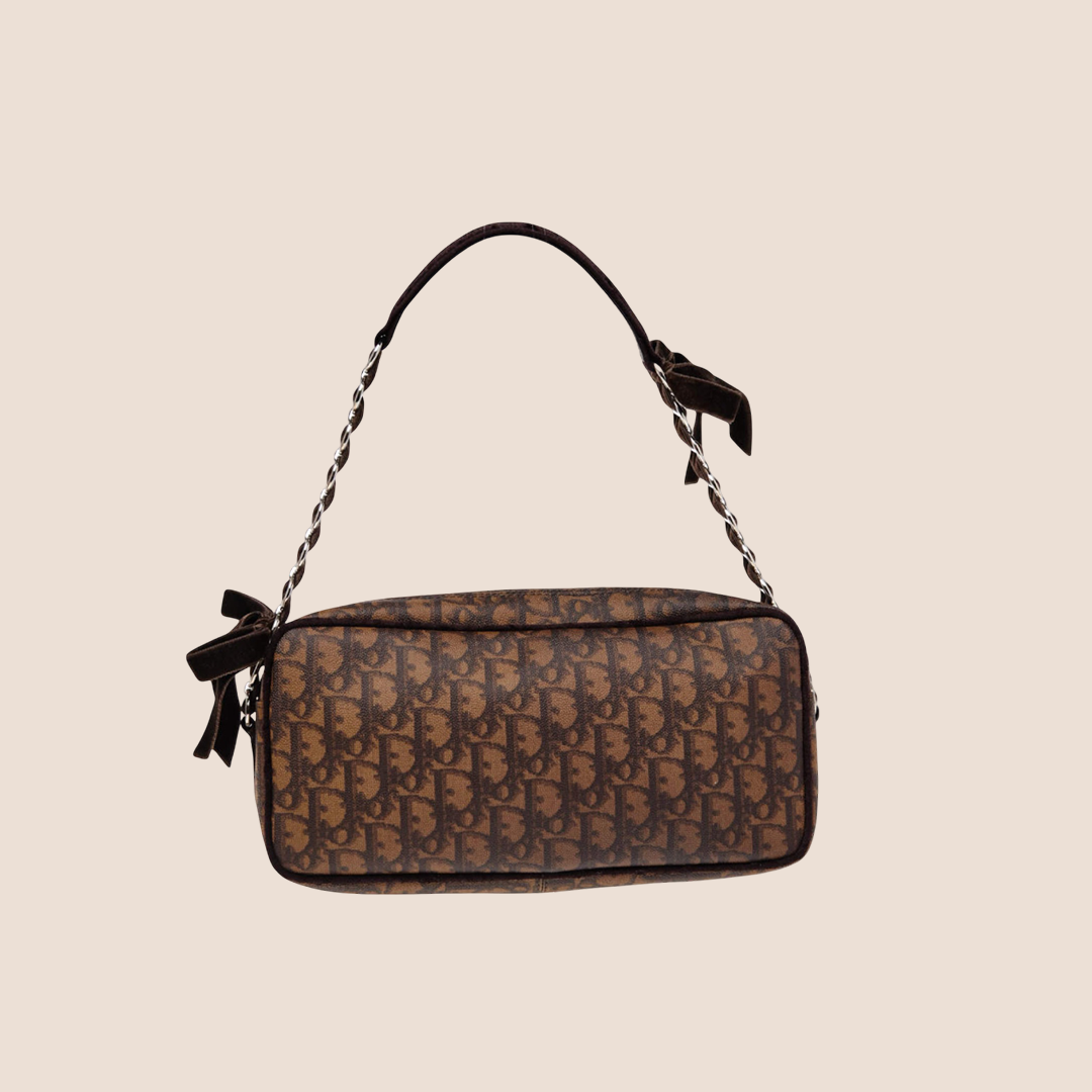 CHRISTIAN DIOR BROWN TROTTER ROMANTIQUE FLORAL BOSTON BAG