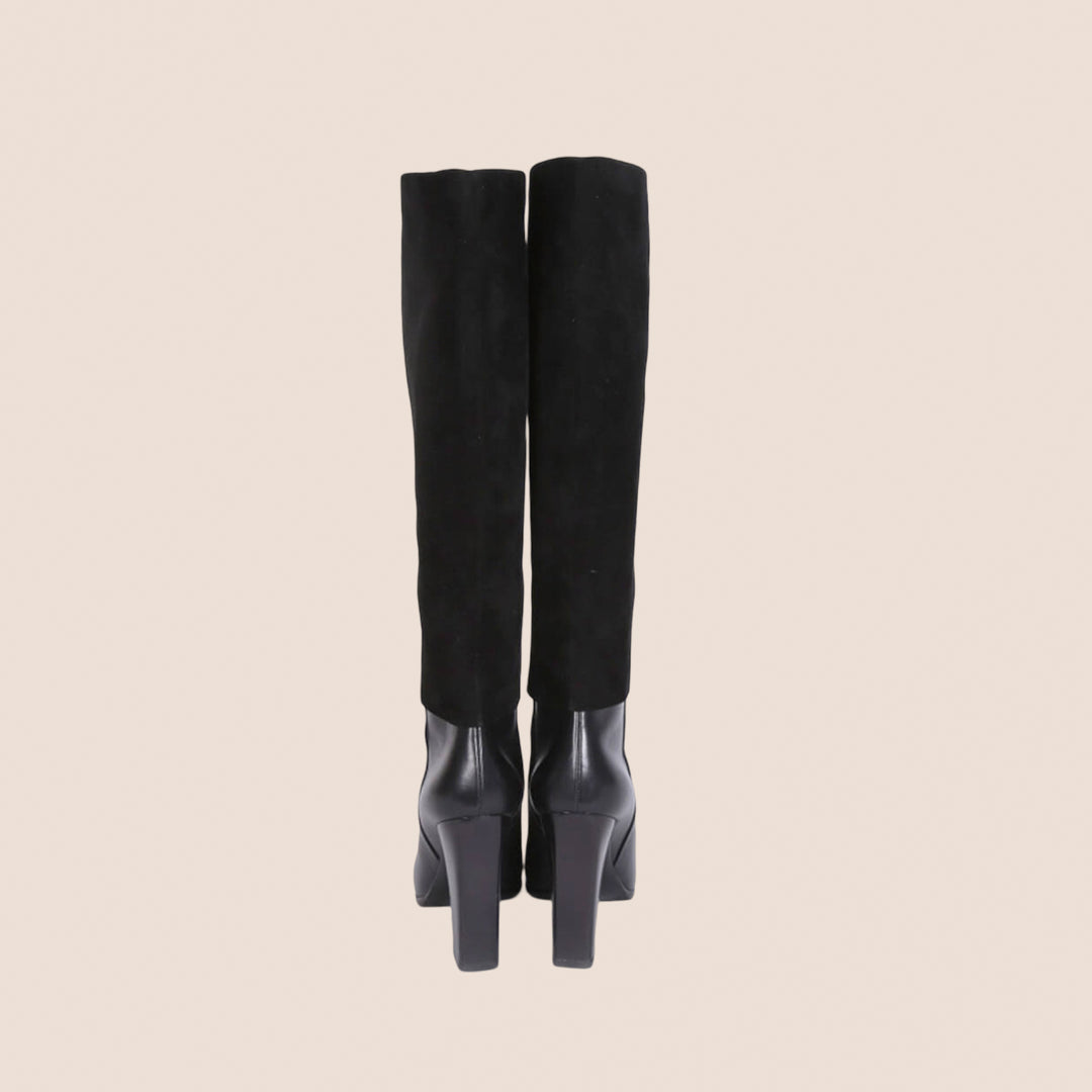 CHRISTIAN DIOR BLACK SUEDE TOP LEATHER HIGH HEEL BOOTS
