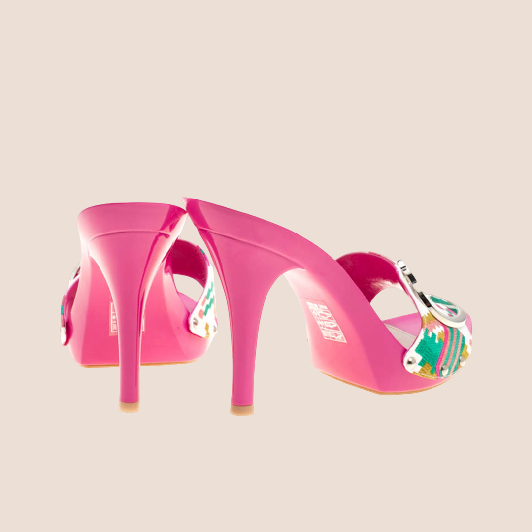 CHRISTIAN DIOR 2000 PINK MULTICOLOR PRINTED MULES