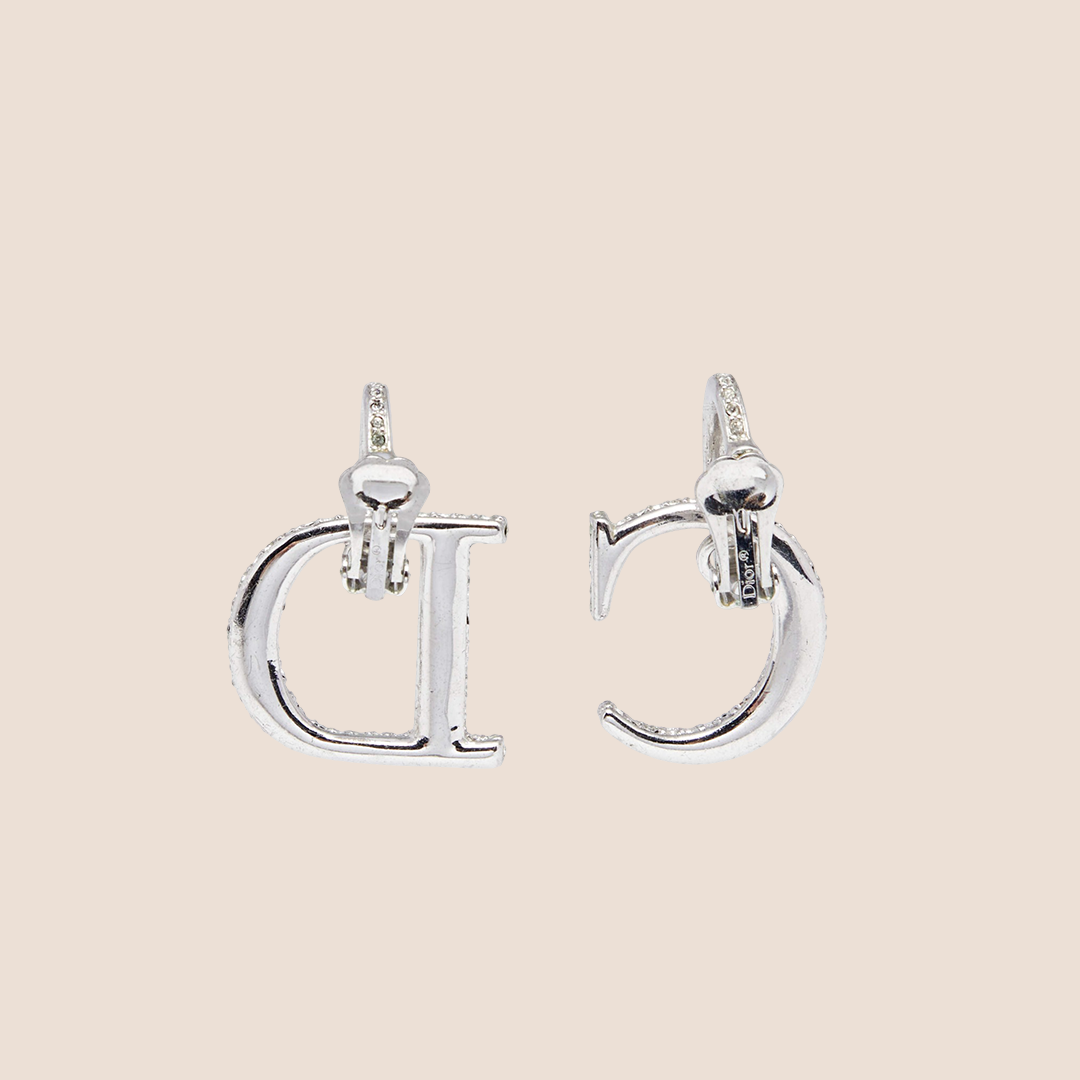 CHRISTIAN DIOR CRYSTAL LOGO C & D DROP EARRINGS