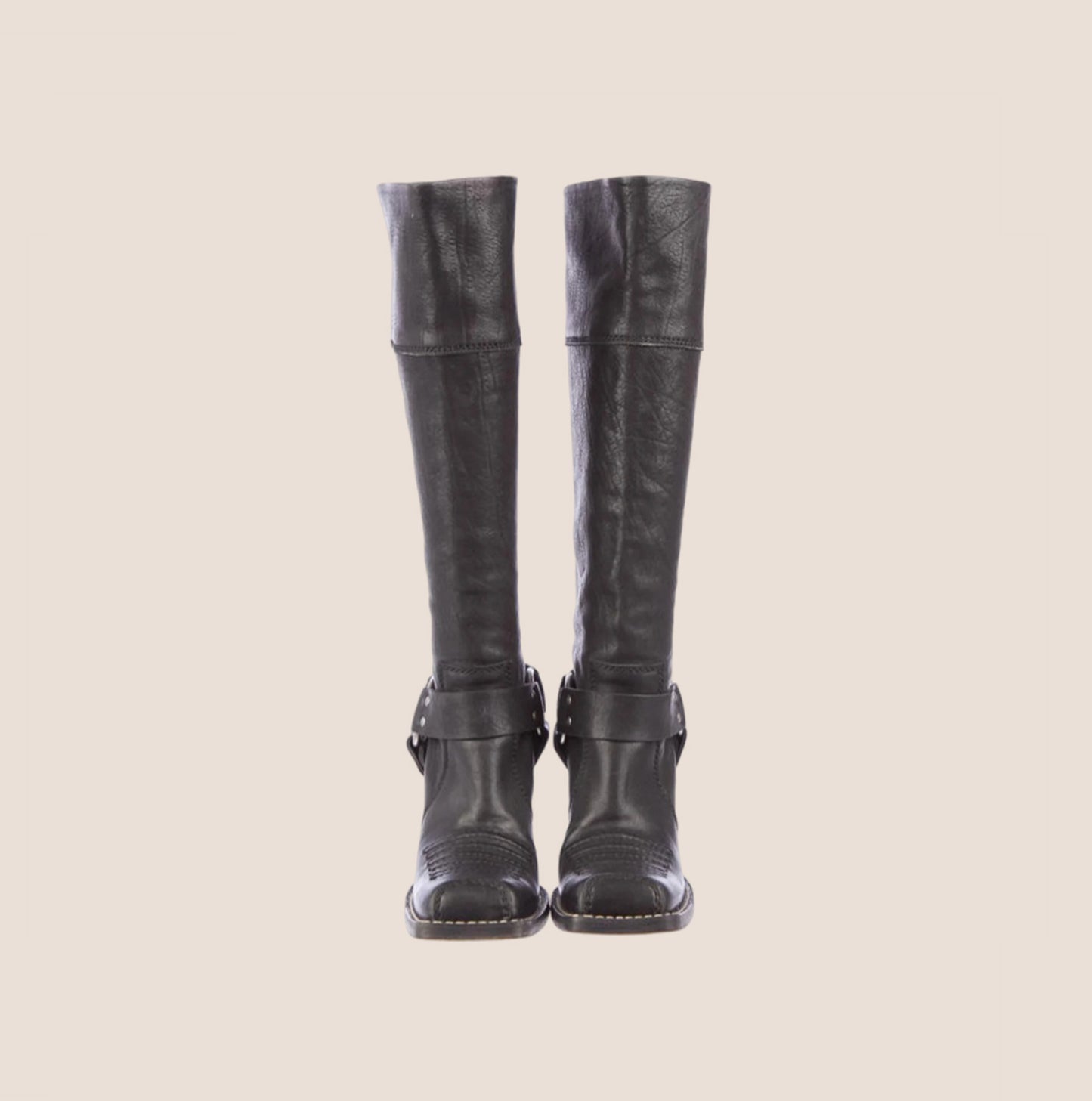 CHRISTIAN DIOR 2000 BLACK LEATHER HARNESS BOOTS