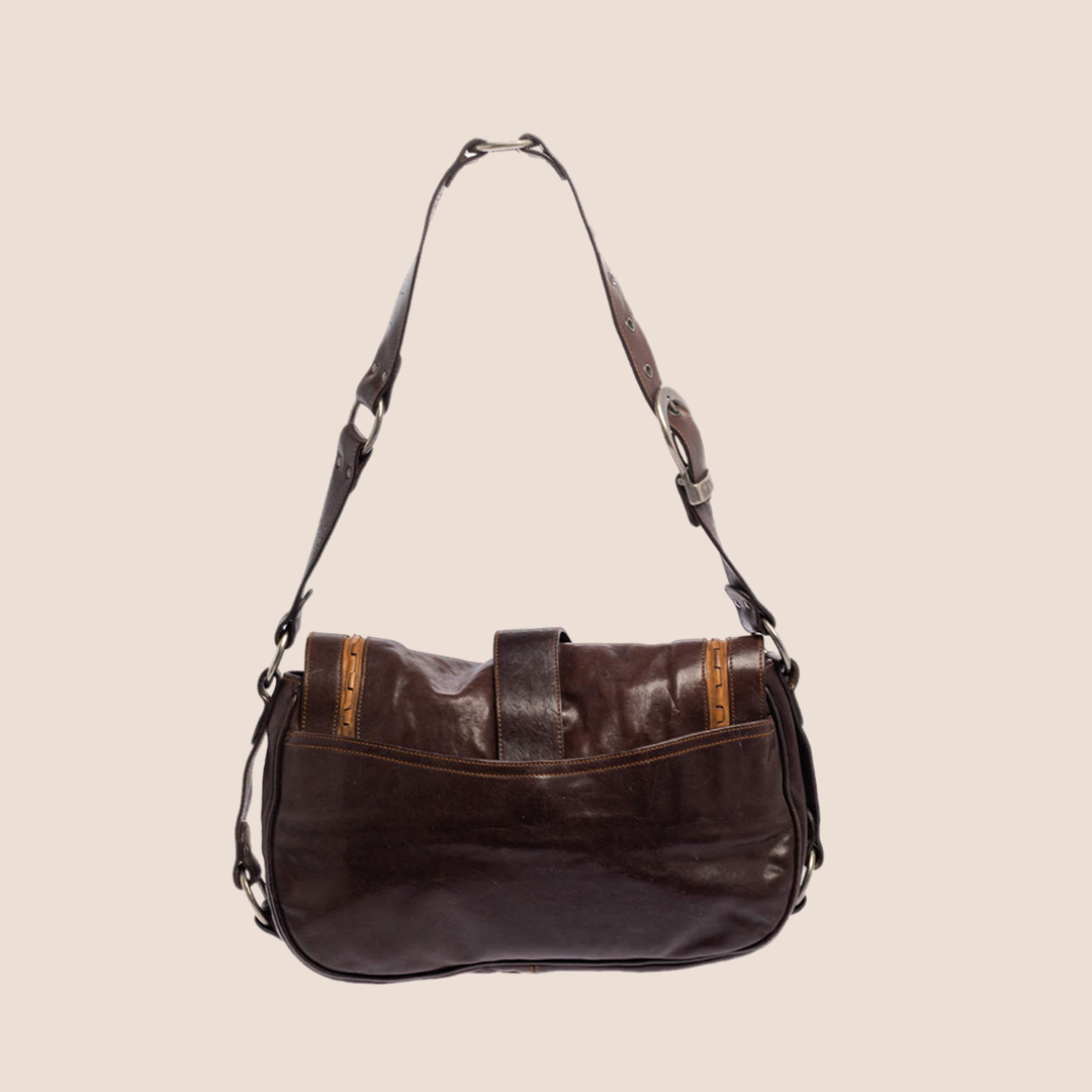 CHRISTIAN DIOR 2006 BROWN LEATHER LARGE GAUCHO BAG