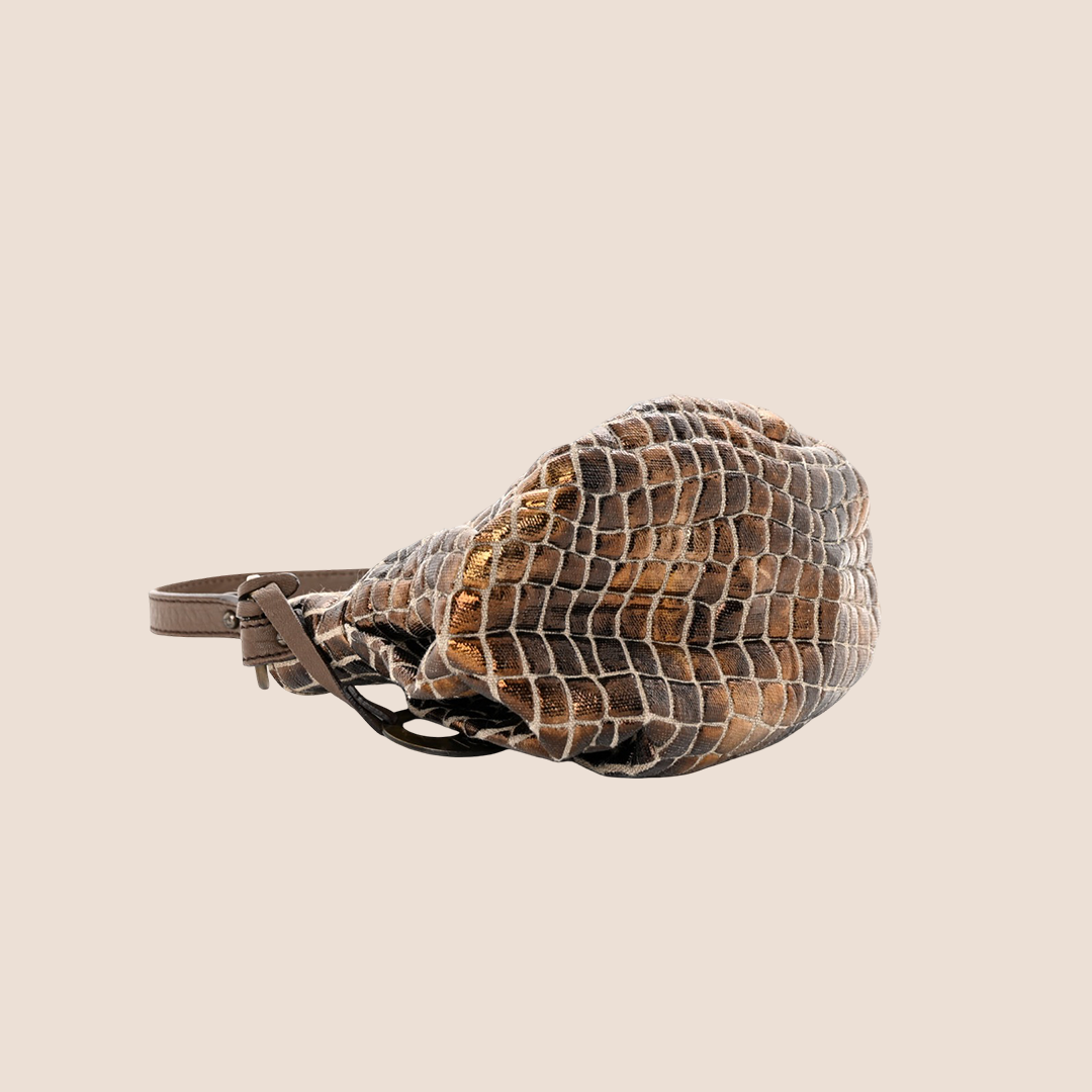 FENDI 2000 METALLIC BRONZE CROCO MINI CHEF HOBO BAG