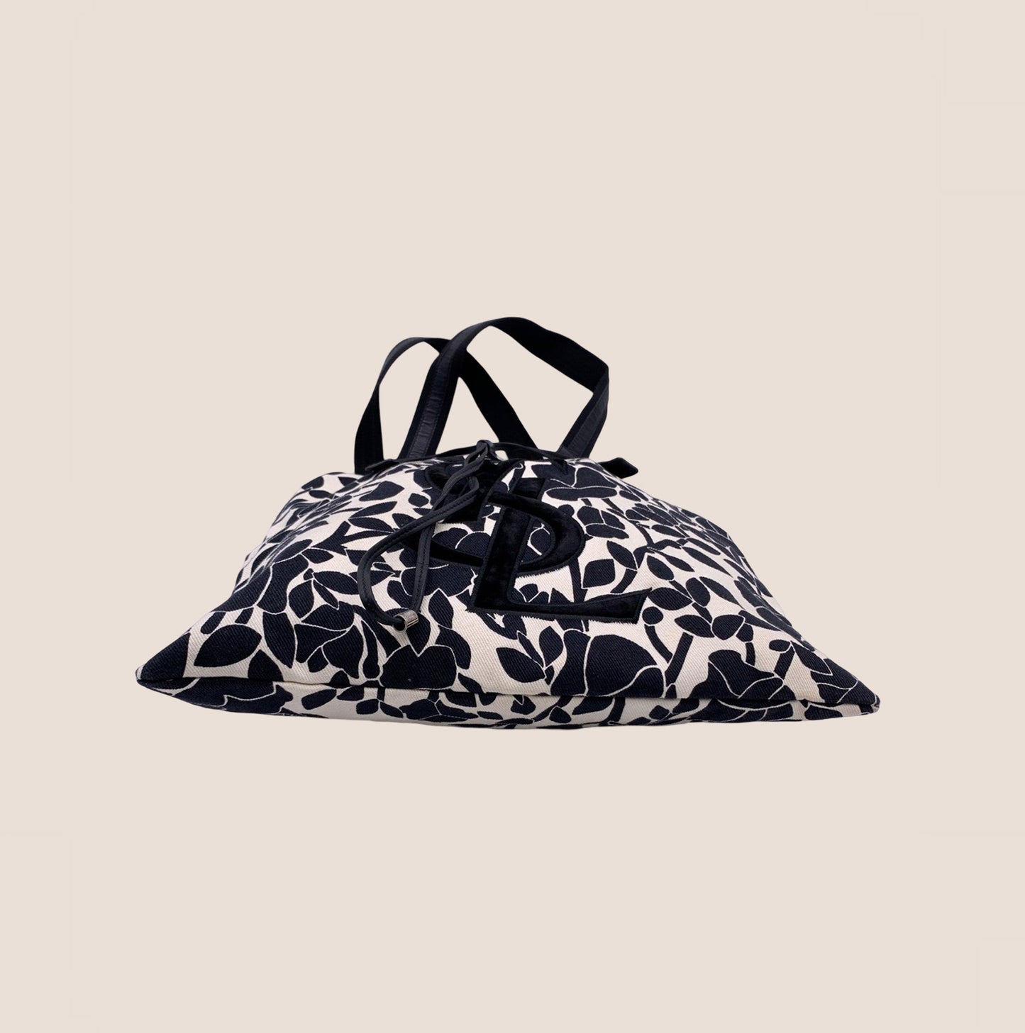 YVES SAINT LAURENT FLORAL BLACK & WHITE YSL KAHALA TOTE