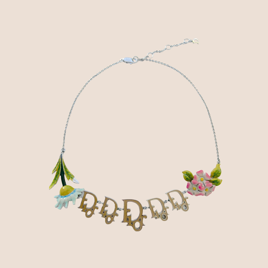 CHRISTIAN DIOR 2005 FLORAL LOGO NECKLACE