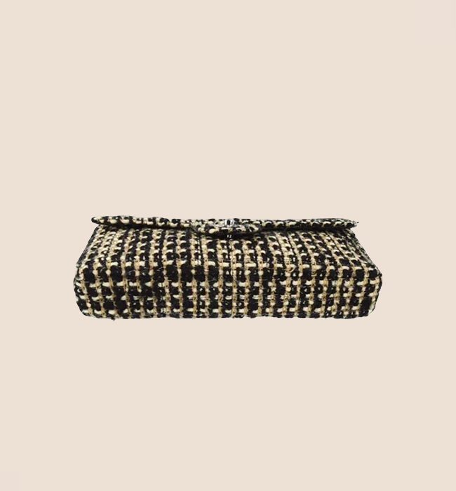 CHANEL BLACK TWEED EAST WEST CHOCO BAR BAG