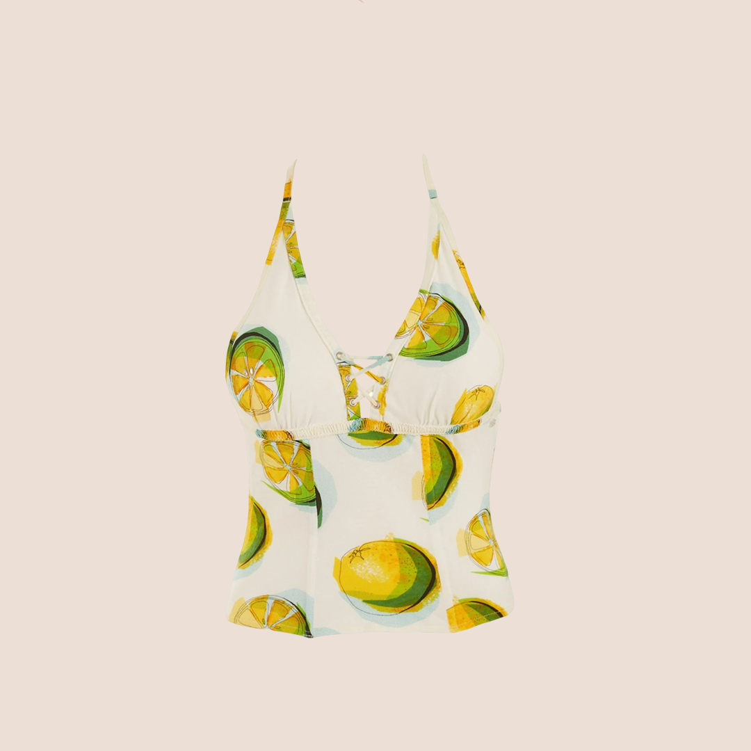 CHRISTIAN DIOR WHITE LEMON PRINT CAMISOLE TOP
