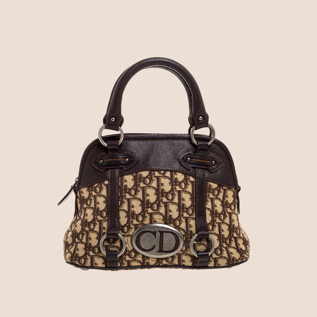 CHRISTIAN DIOR BEIGE & BROWN TROTTER CD SATCHEL