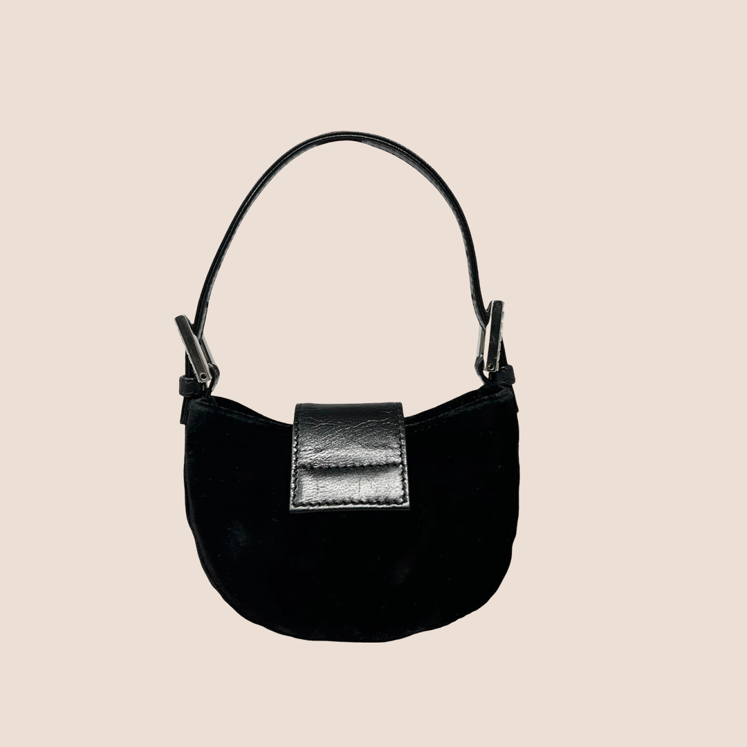 FENDI 2000 CRYSTAL BLACK VELVET MINI CROISSANT BAG