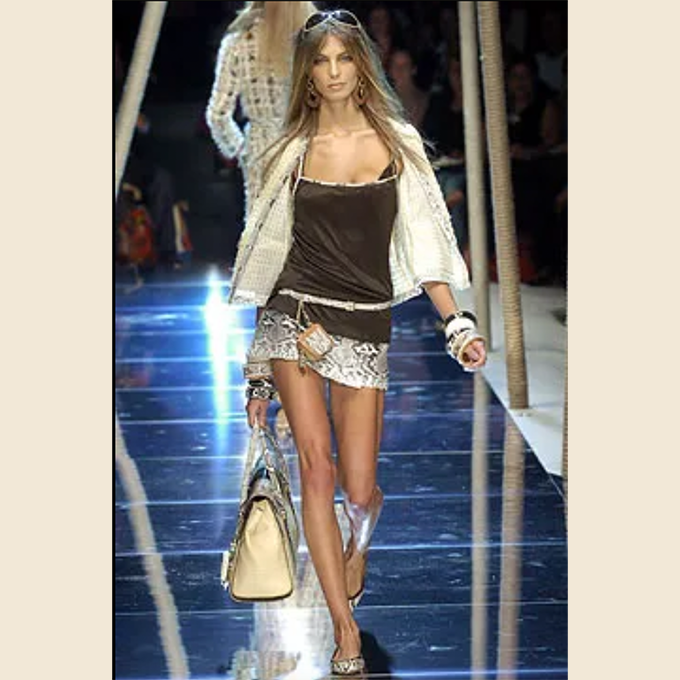 DOLCE & GABBANA 2005 PYTHON TRIM BROWN HALTER TOP