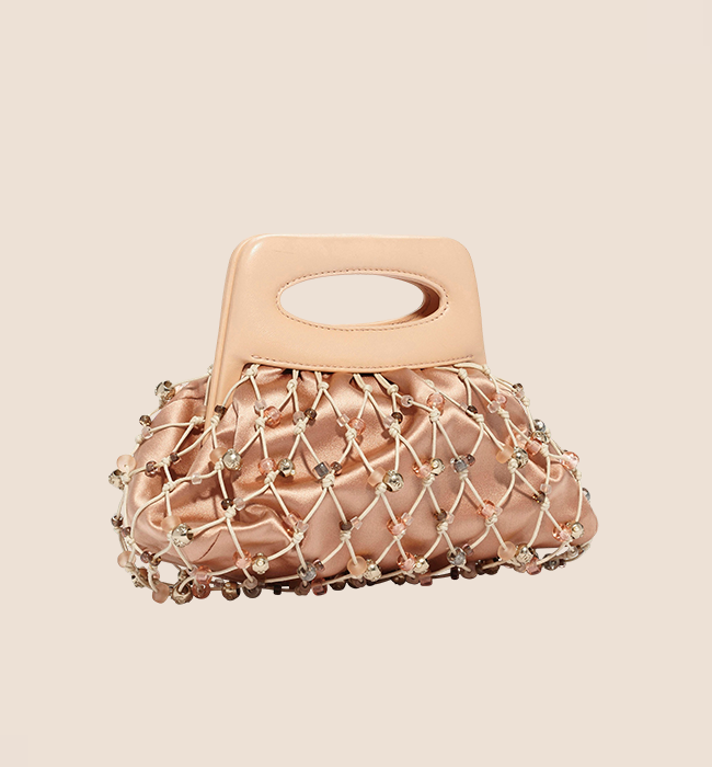 CHANEL 2004 BEIGE SATIN & BEADED CROCHET EVENING BAG