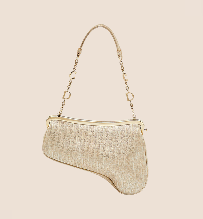 CHRISTIAN DIOR GOLD JACQUARD MICRO SADDLE BAG