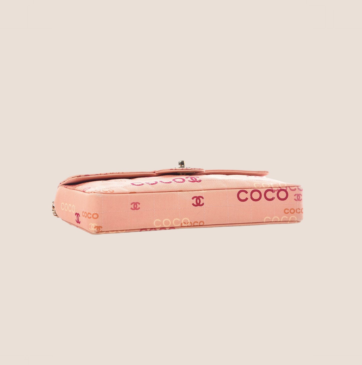 CHANEL PINK CANVAS CHOCOLATE BAR EAST WEST FLAP BAG