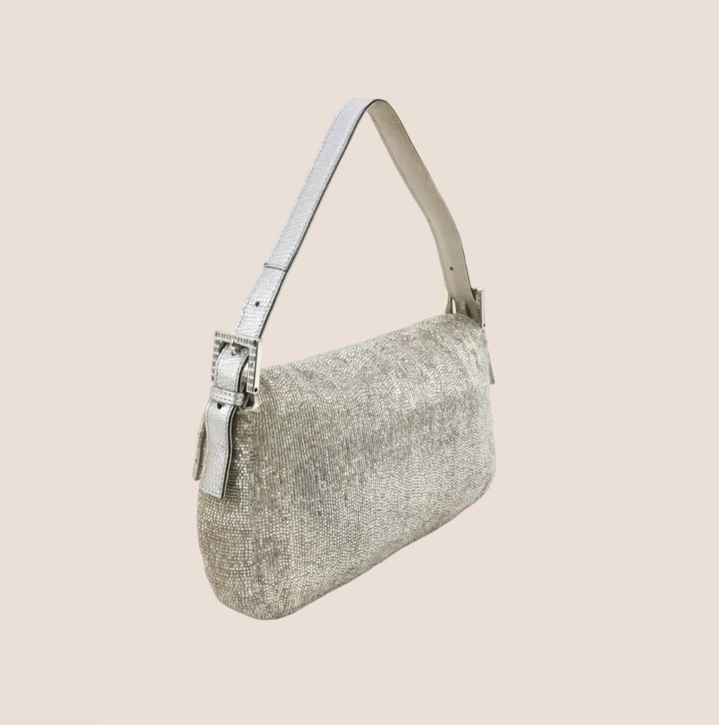 FENDI SILVER BEADED CRYSTAL BAGUETTE BAG