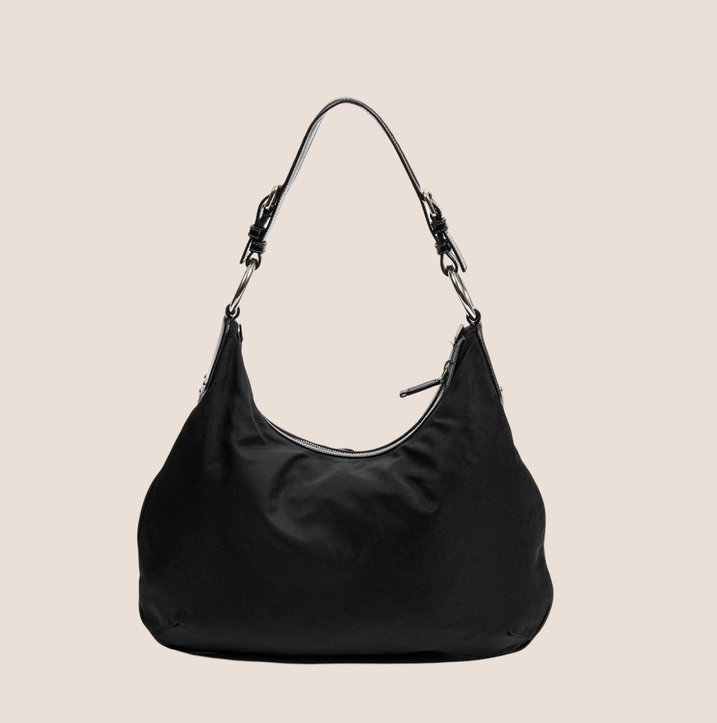 PRADA BLACK NYLON LOGO PATCH HOBO BAG