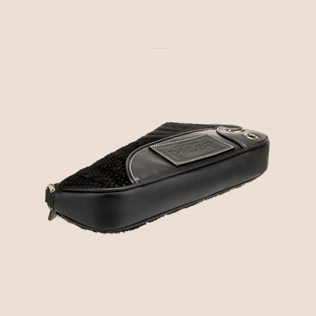 CHRISTIAN DIOR BLACK PERFORATED LEATHER CADILLAC SADDLE BAG