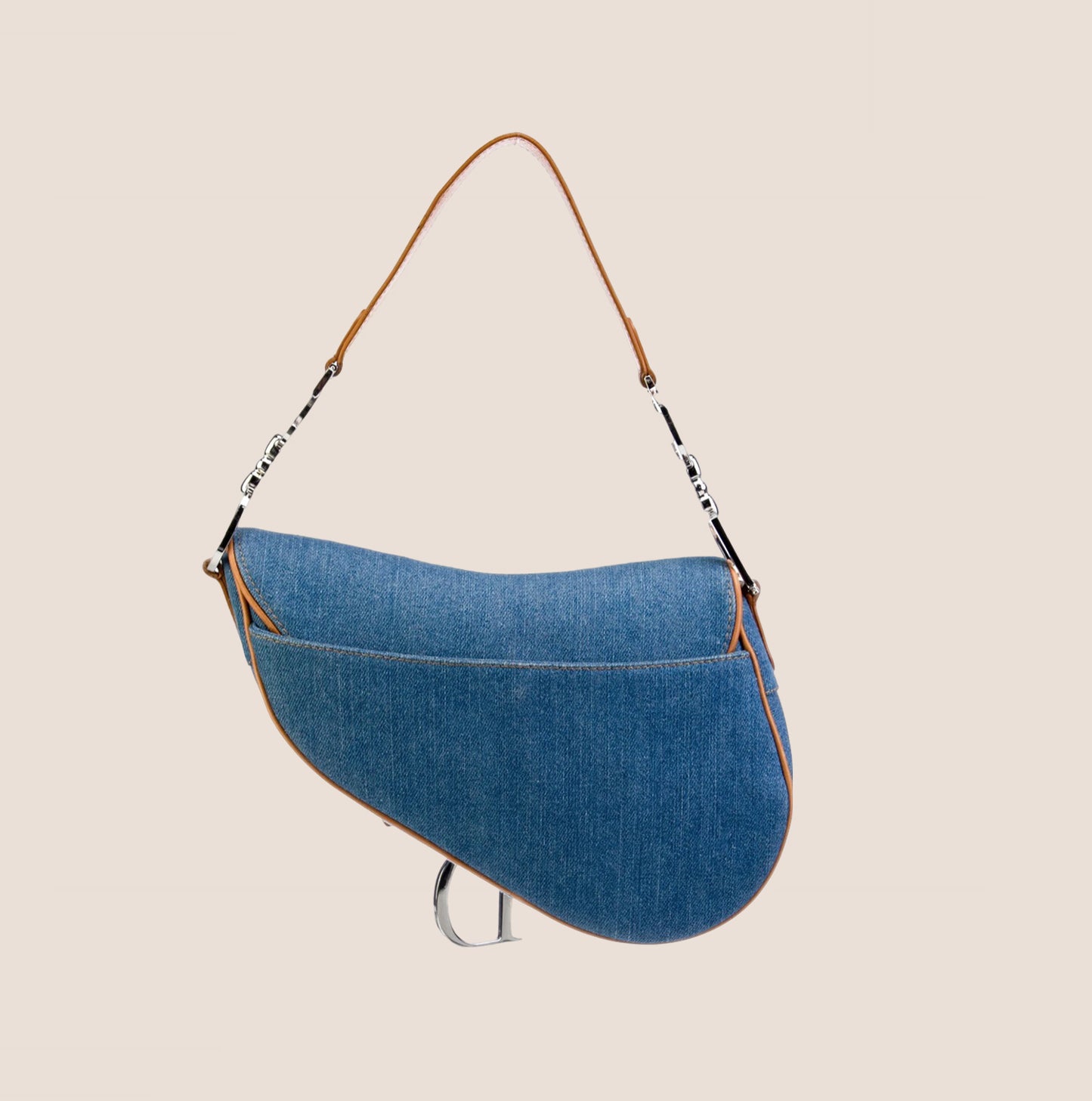 CHRISTIAN DIOR 2005 DENIM EMBROIDERED SADDLE BAG